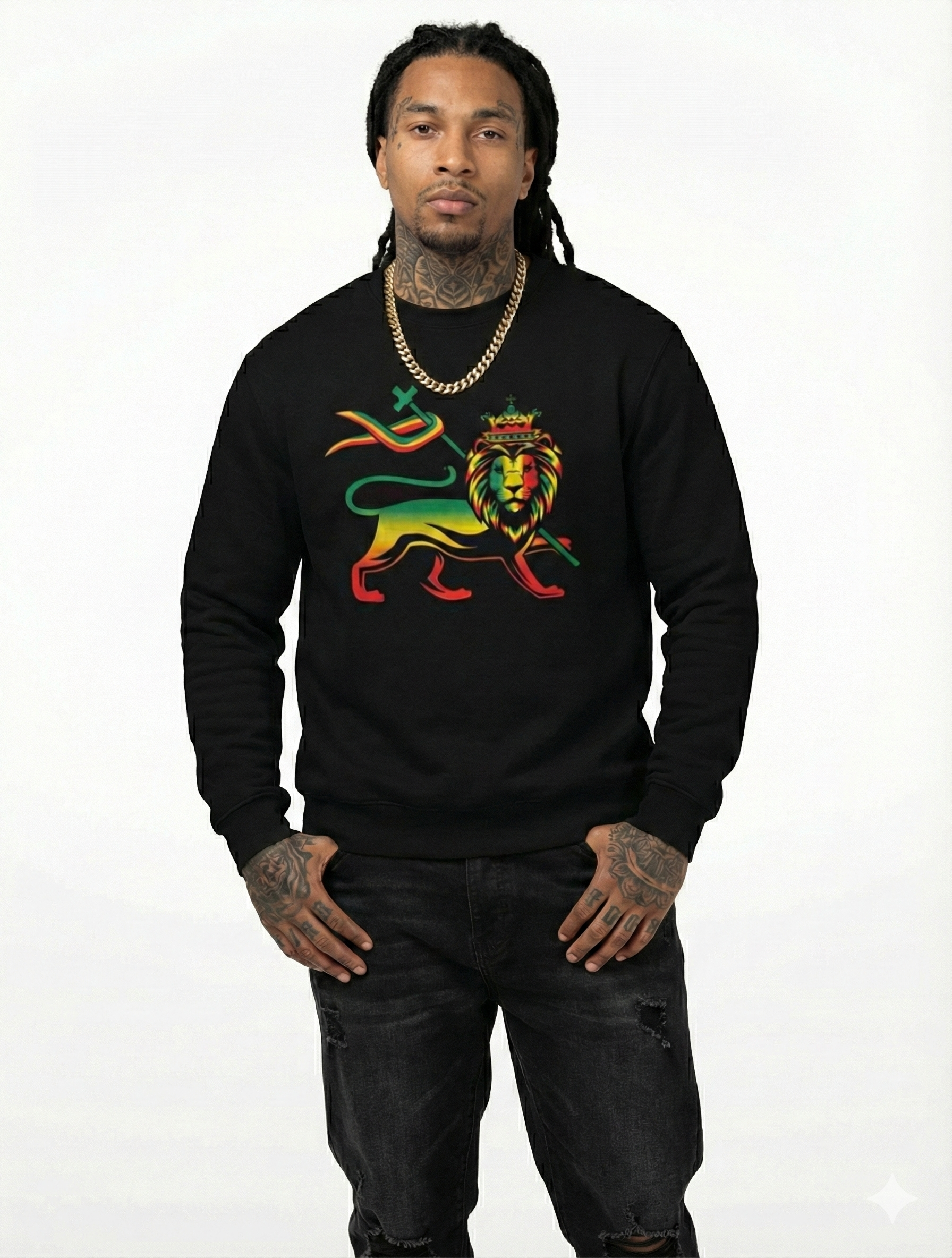 Black Rasta Lion of Judah Sweatshirt – Reggae Streetwear Crewneck