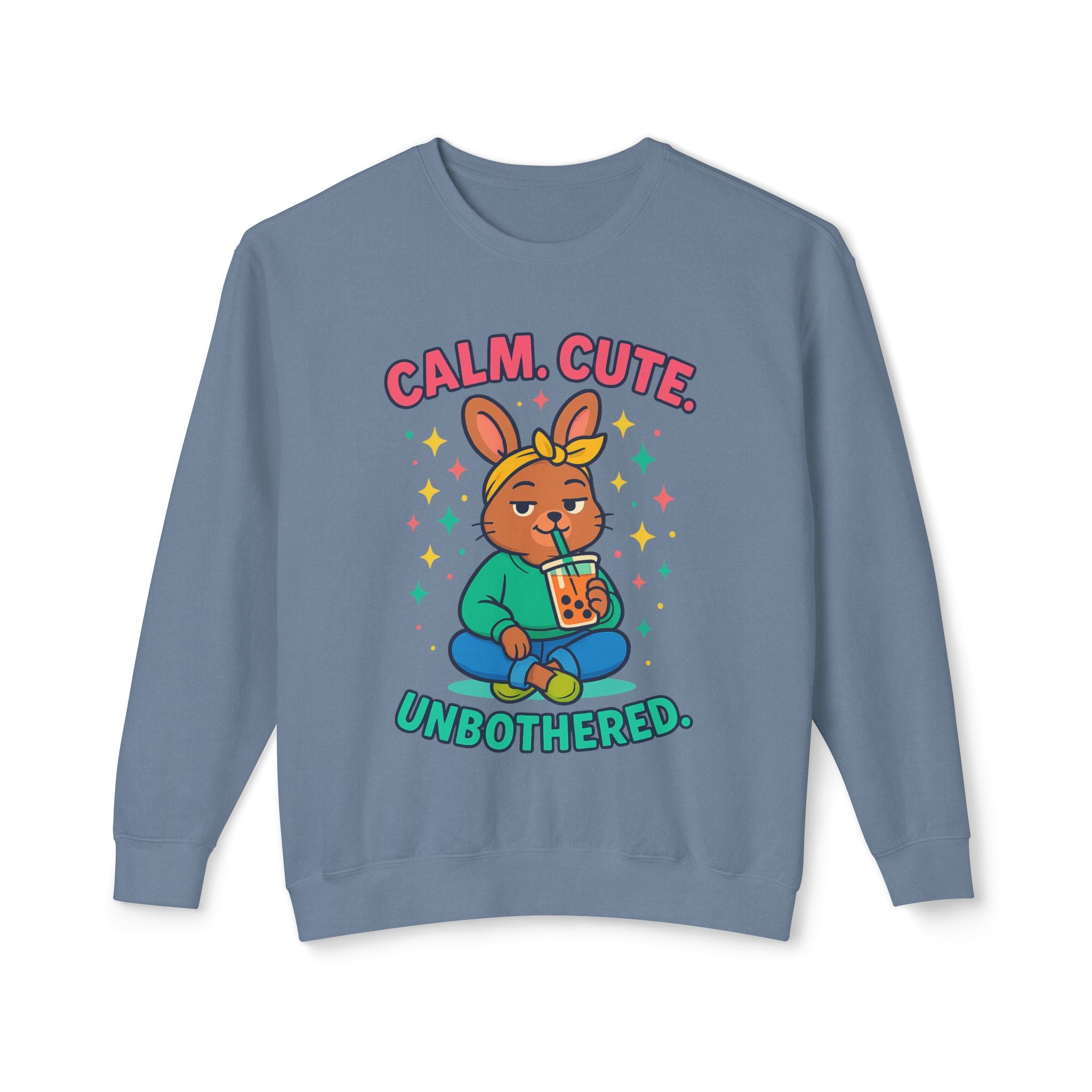 Cute Calm Unisex Lightweight Crewneck Sweatshirt, Relaxed Vibes, Perfect for Gifts, Casual Wear, Cozy Lounging, Fall Apparel