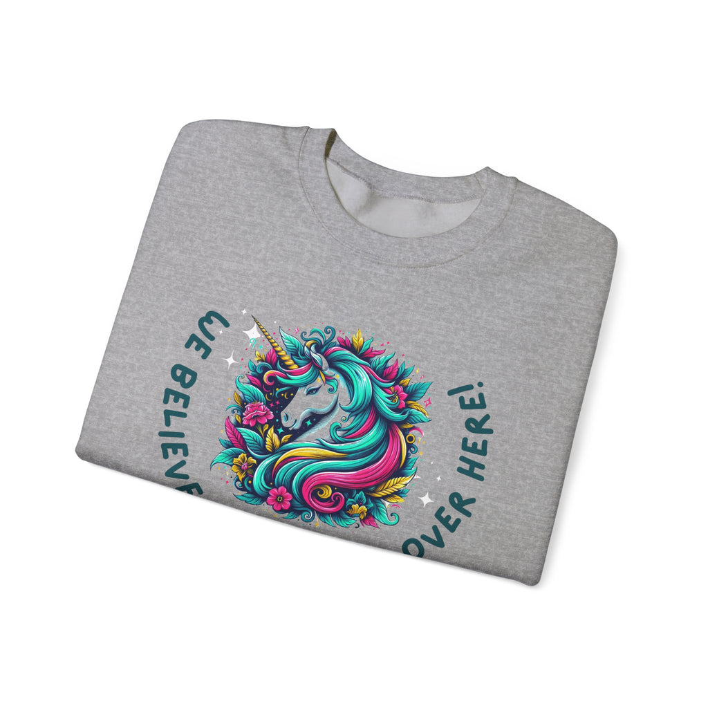 Unisex Unicorn Sweatshirt - We Believe in Unicorns, Cozy Crewneck for Magical Moments, Perfect Gift for Animal Lovers, Fun & Whimsical