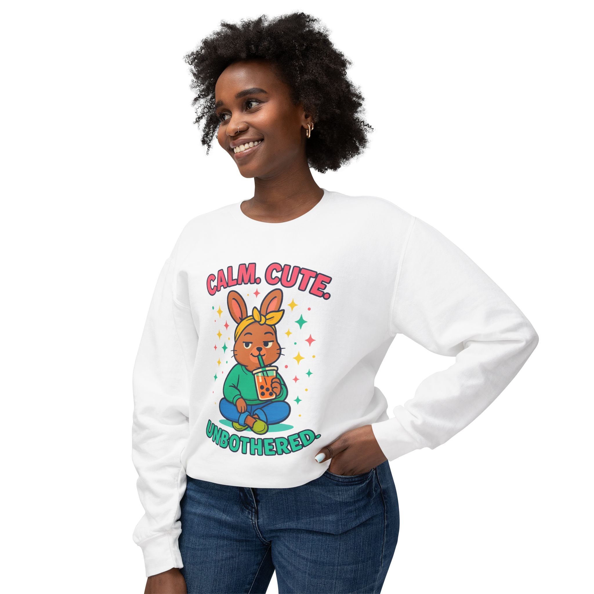 Cute Calm Unisex Lightweight Crewneck Sweatshirt, Relaxed Vibes, Perfect for Gifts, Casual Wear, Cozy Lounging, Fall Apparel