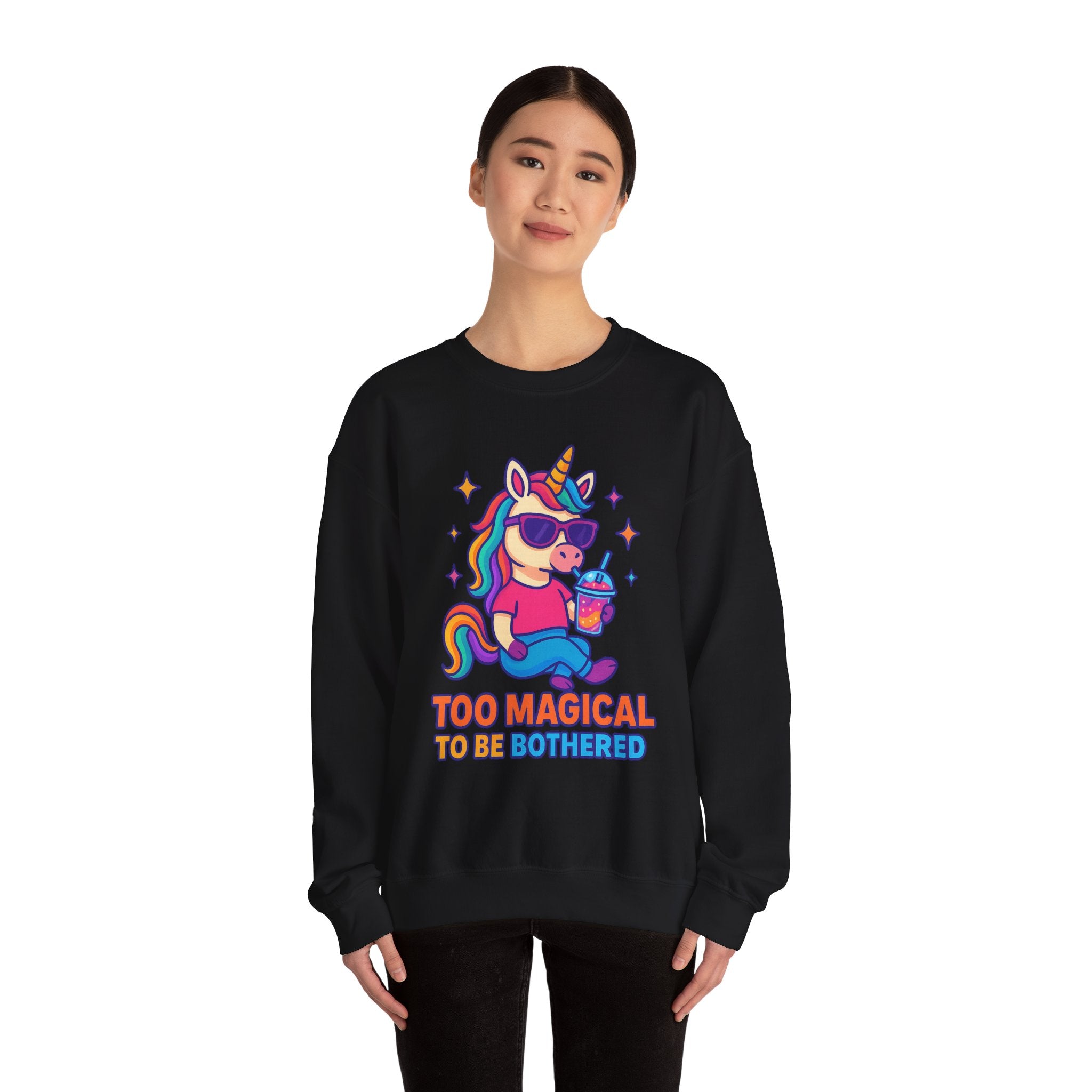 Too Magical to Be Bothered Unicorn Sweatshirt, Cozy Crewneck, Fun Gift for Unicorn Lovers, Cute Lounge Wear, Perfect for Birthdays and