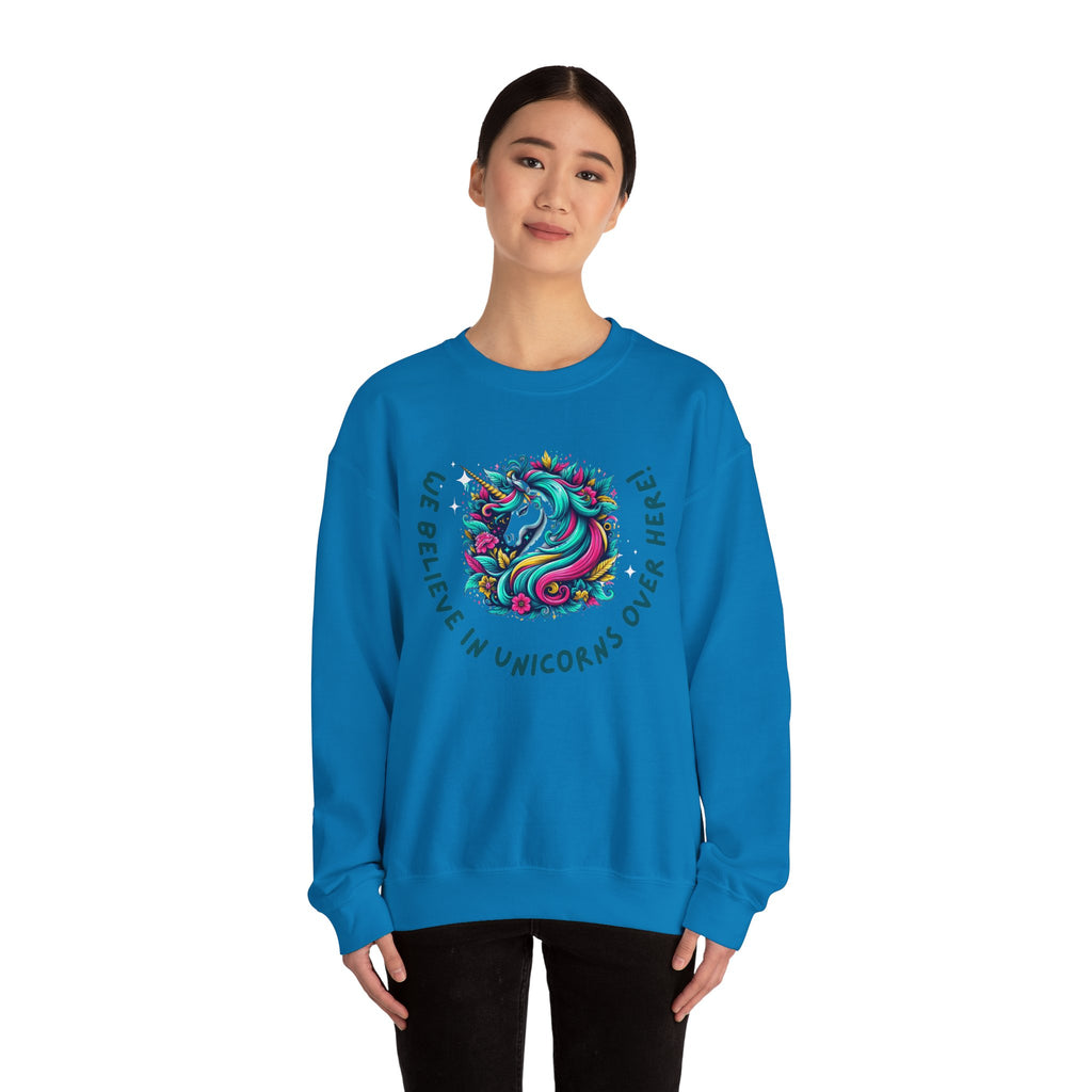 Unisex Unicorn Sweatshirt - We Believe in Unicorns, Cozy Crewneck for Magical Moments, Perfect Gift for Animal Lovers, Fun & Whimsical