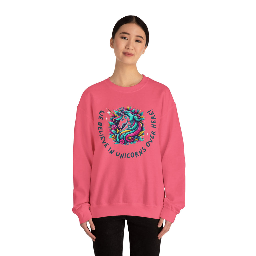 Unisex Unicorn Sweatshirt - We Believe in Unicorns, Cozy Crewneck for Magical Moments, Perfect Gift for Animal Lovers, Fun & Whimsical