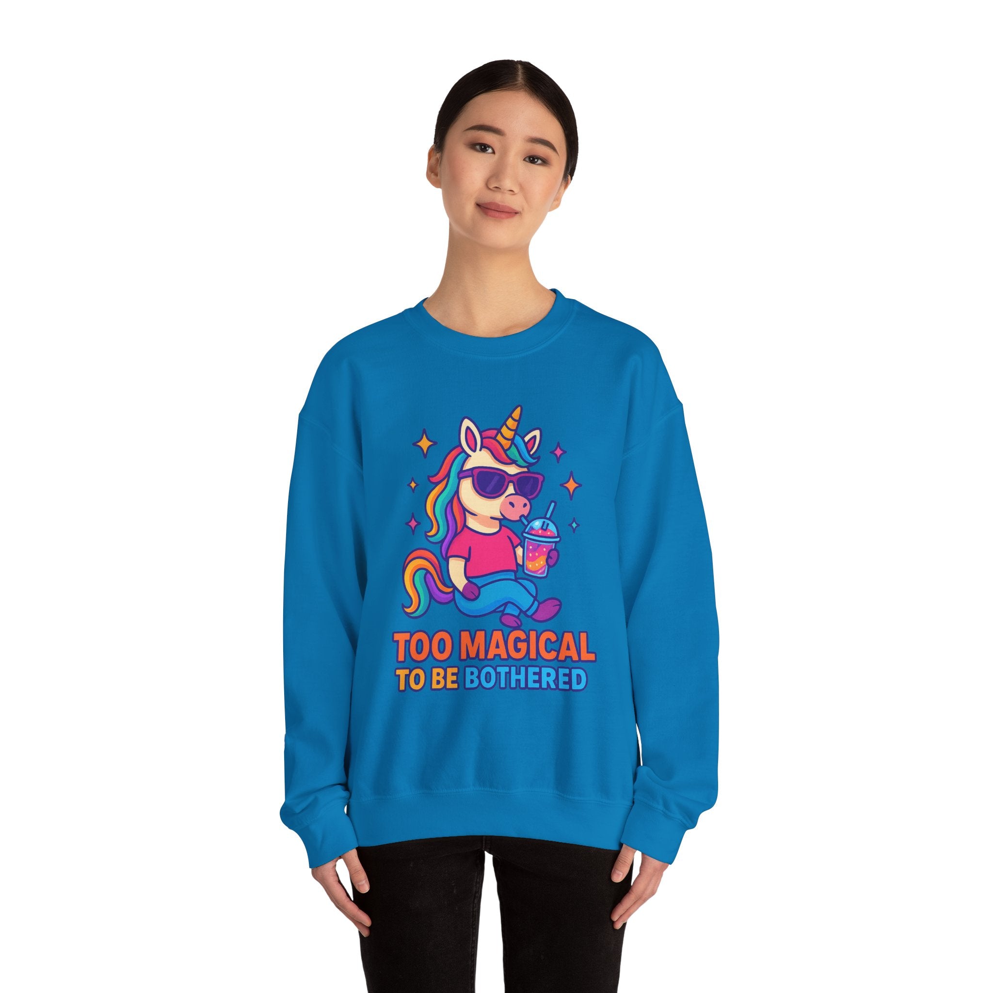 Too Magical to Be Bothered Unicorn Sweatshirt, Cozy Crewneck, Fun Gift for Unicorn Lovers, Cute Lounge Wear, Perfect for Birthdays and