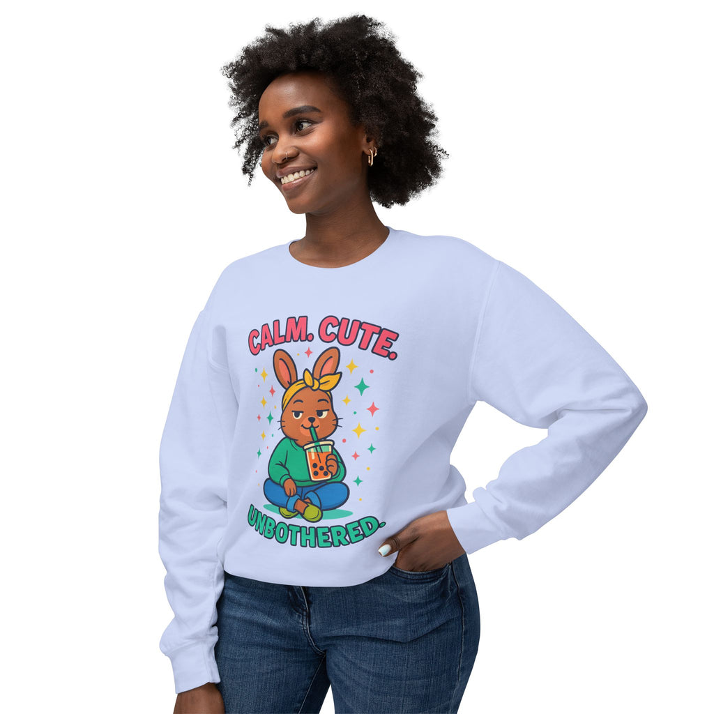 Cute Calm Unisex Lightweight Crewneck Sweatshirt, Relaxed Vibes, Perfect for Gifts, Casual Wear, Cozy Lounging, Fall Apparel