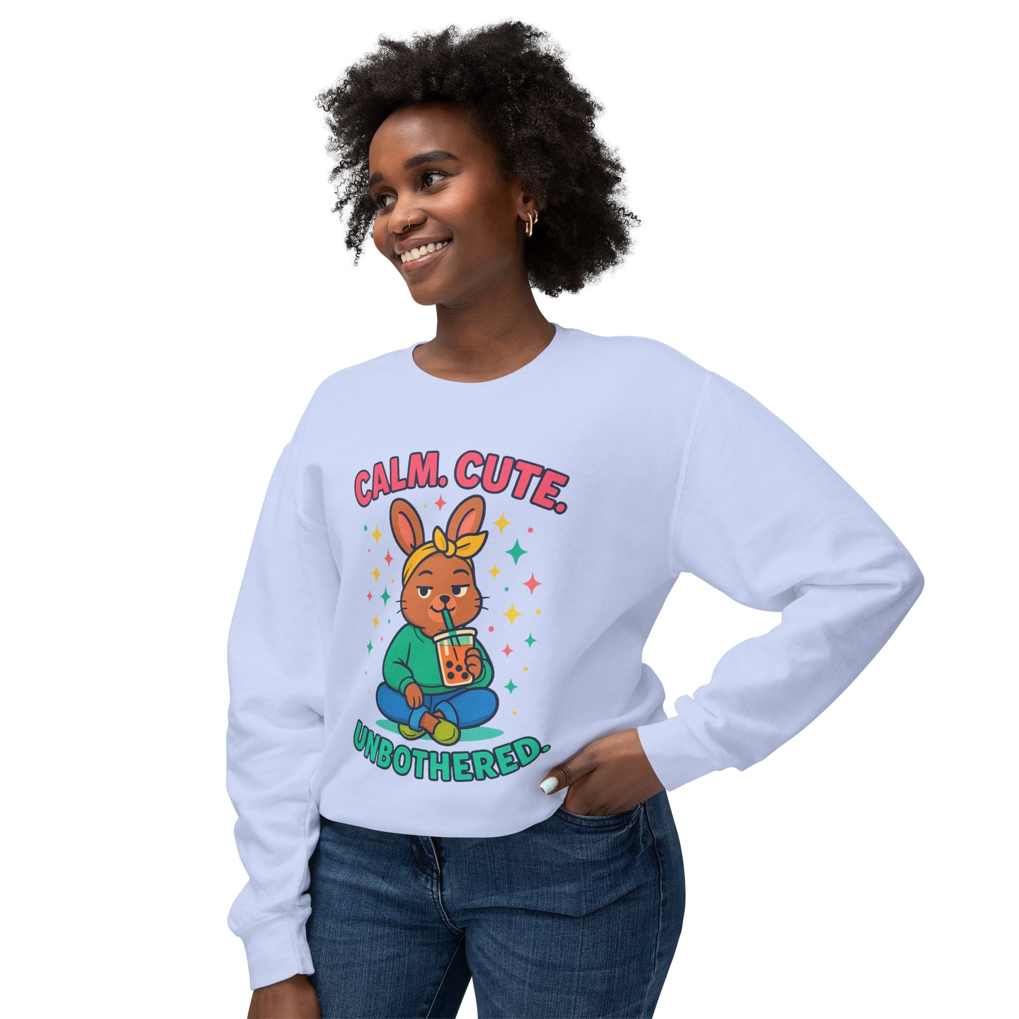 Cute Calm Unisex Lightweight Crewneck Sweatshirt, Relaxed Vibes, Perfect for Gifts, Casual Wear, Cozy Lounging, Fall Apparel