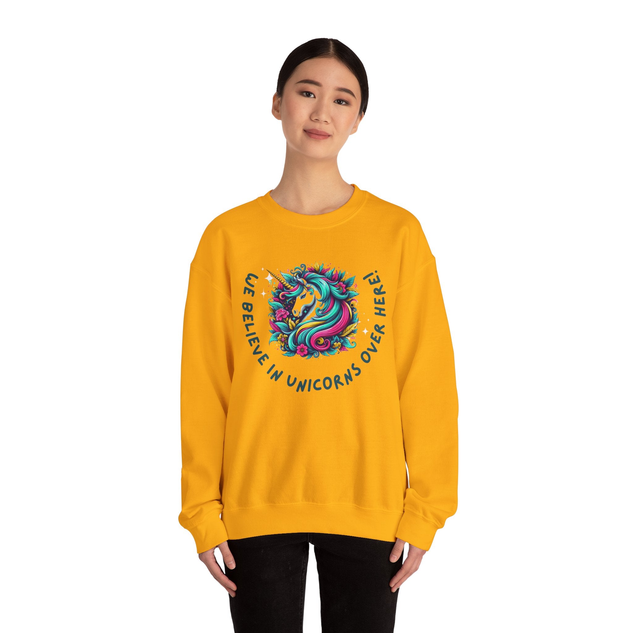 Unisex Unicorn Sweatshirt - We Believe in Unicorns, Cozy Crewneck for Magical Moments, Perfect Gift for Animal Lovers, Fun & Whimsical