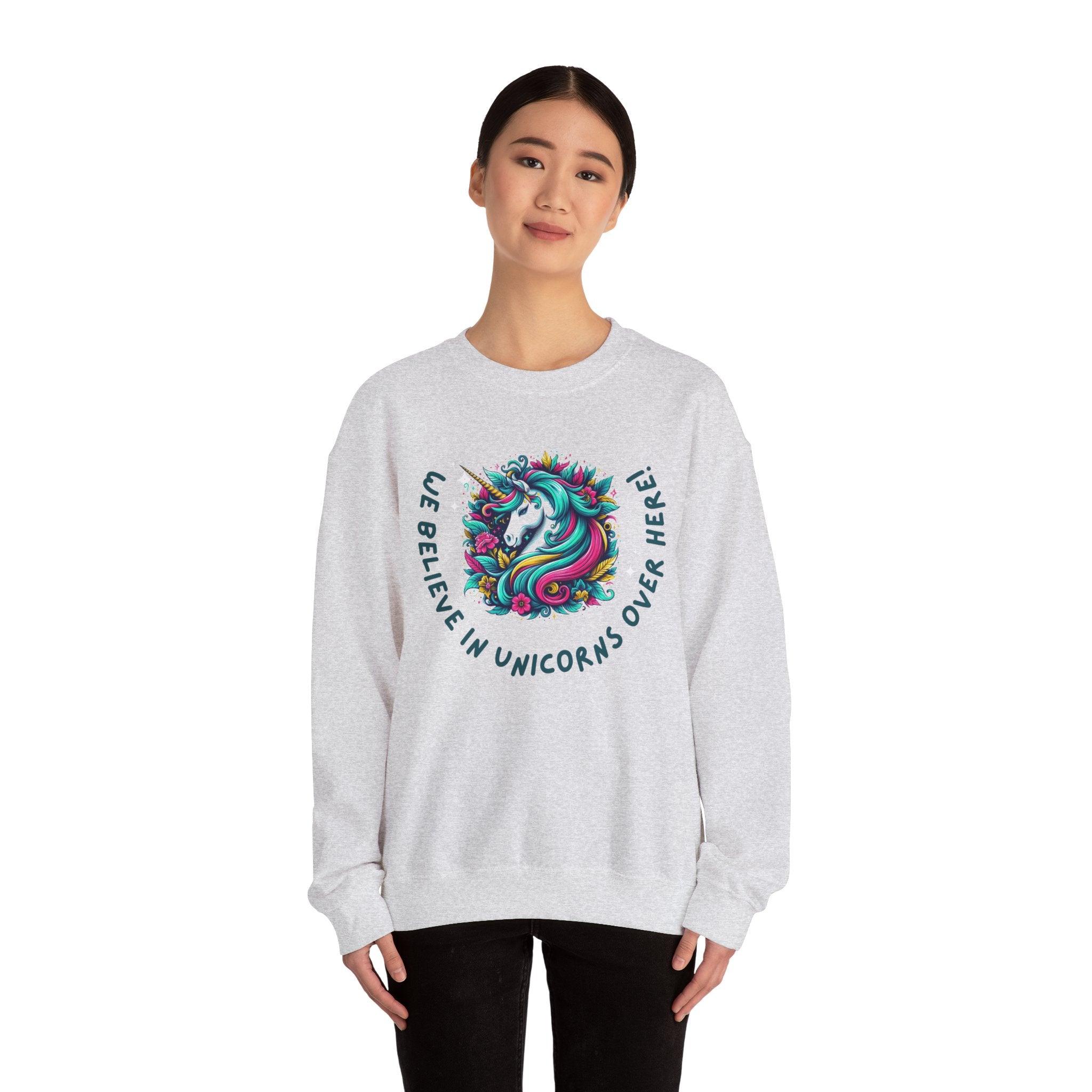 Unisex Unicorn Sweatshirt - We Believe in Unicorns, Cozy Crewneck for Magical Moments, Perfect Gift for Animal Lovers, Fun & Whimsical