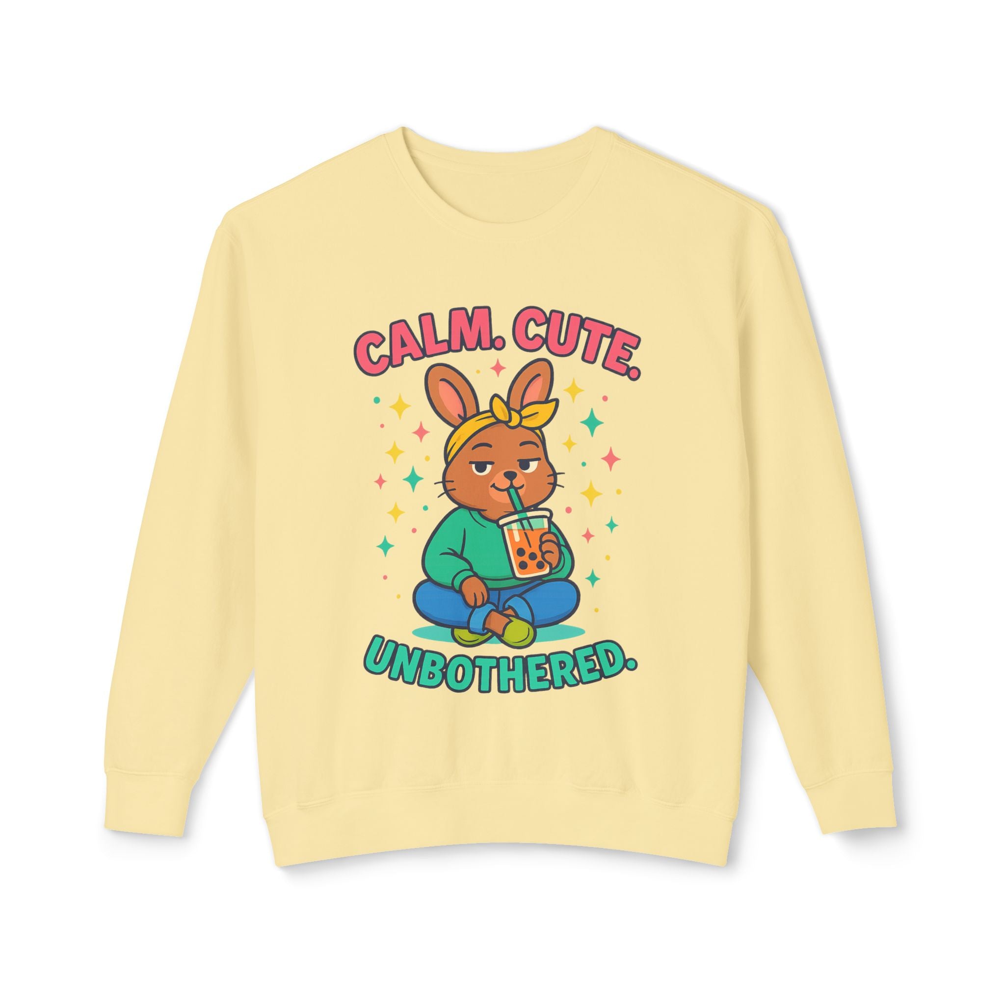 Cute Calm Unisex Lightweight Crewneck Sweatshirt, Relaxed Vibes, Perfect for Gifts, Casual Wear, Cozy Lounging, Fall Apparel