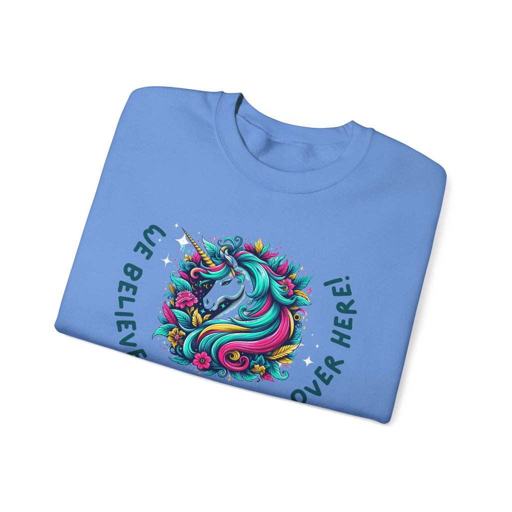 Unisex Unicorn Sweatshirt - We Believe in Unicorns, Cozy Crewneck for Magical Moments, Perfect Gift for Animal Lovers, Fun & Whimsical