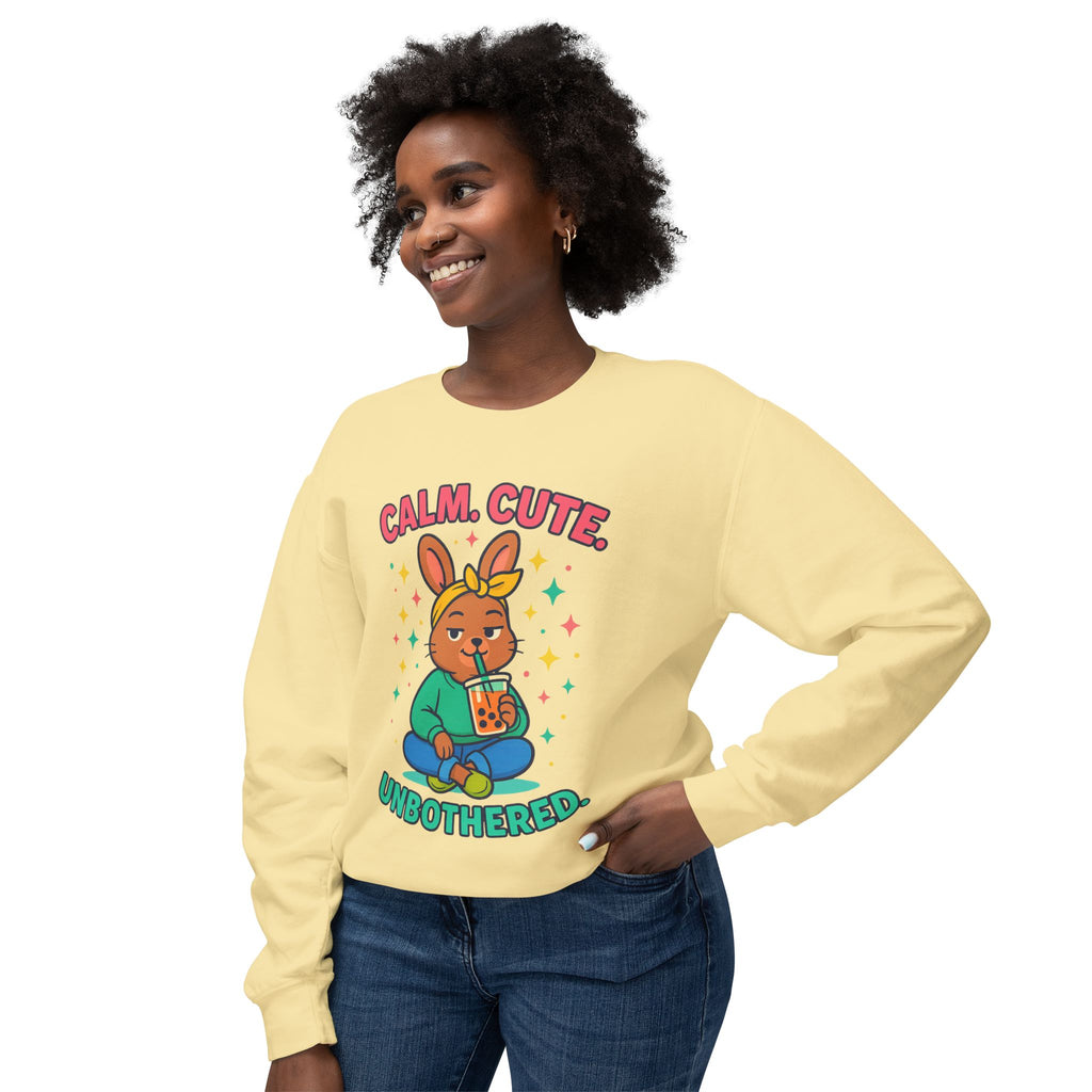Cute Calm Unisex Lightweight Crewneck Sweatshirt, Relaxed Vibes, Perfect for Gifts, Casual Wear, Cozy Lounging, Fall Apparel