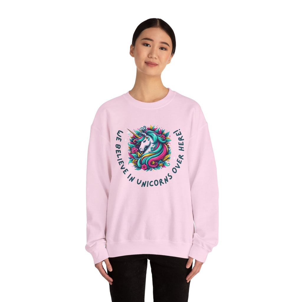 Unisex Unicorn Sweatshirt - We Believe in Unicorns, Cozy Crewneck for Magical Moments, Perfect Gift for Animal Lovers, Fun & Whimsical