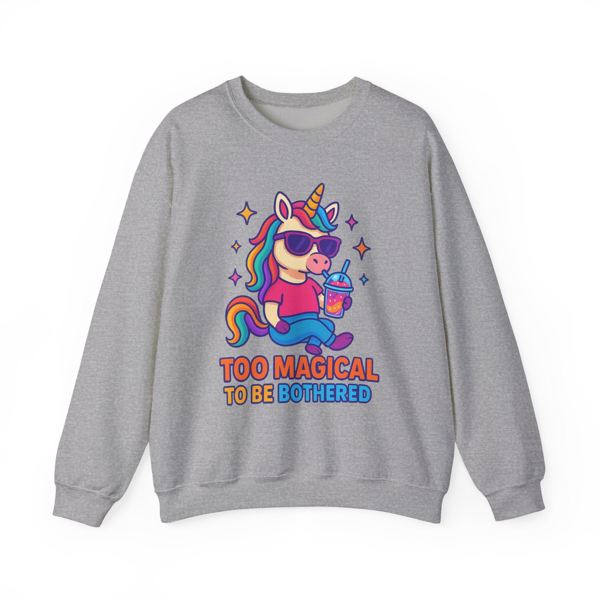 Too Magical to Be Bothered Unicorn Sweatshirt, Cozy Crewneck, Fun Gift for Unicorn Lovers, Cute Lounge Wear, Perfect for Birthdays and