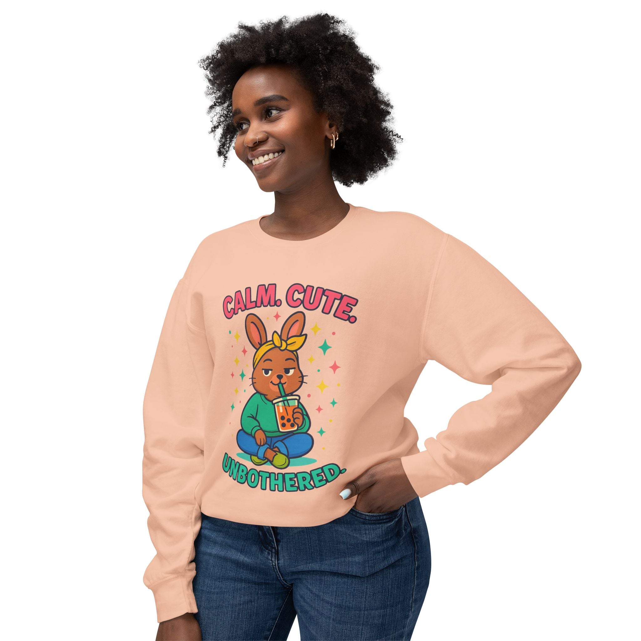 Cute Calm Unisex Lightweight Crewneck Sweatshirt, Relaxed Vibes, Perfect for Gifts, Casual Wear, Cozy Lounging, Fall Apparel