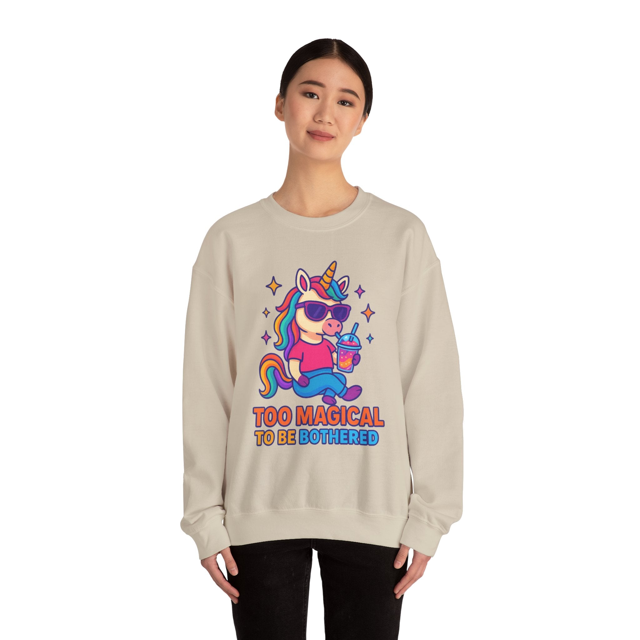 Too Magical to Be Bothered Unicorn Sweatshirt, Cozy Crewneck, Fun Gift for Unicorn Lovers, Cute Lounge Wear, Perfect for Birthdays and