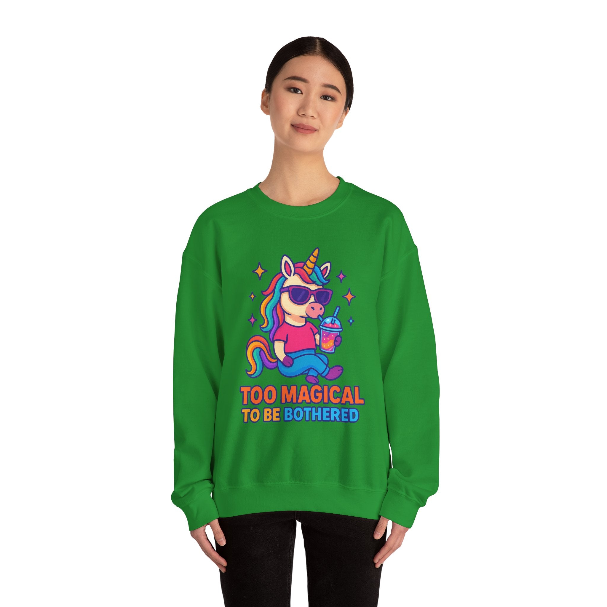 Too Magical to Be Bothered Unicorn Sweatshirt, Cozy Crewneck, Fun Gift for Unicorn Lovers, Cute Lounge Wear, Perfect for Birthdays and