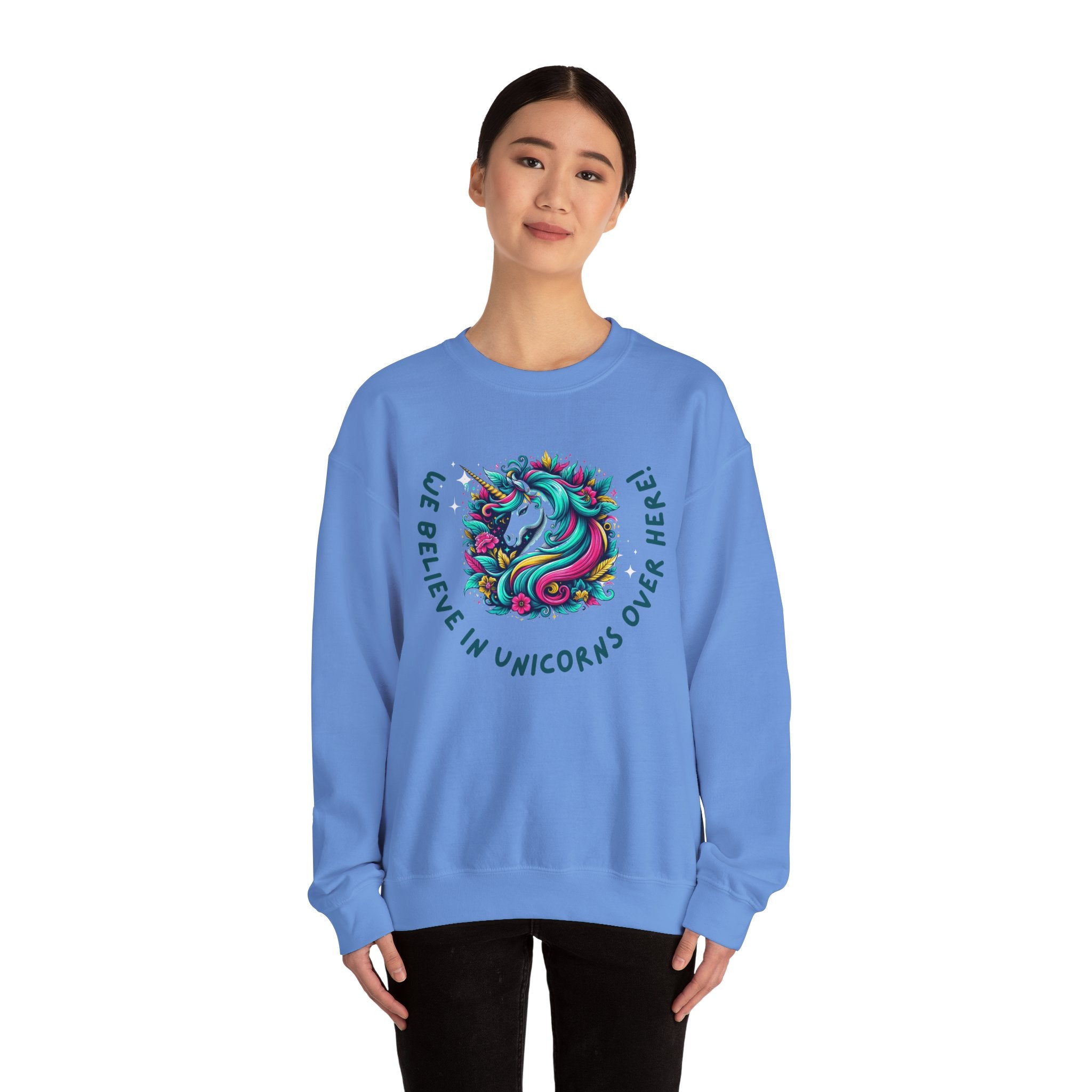 Unisex Unicorn Sweatshirt - We Believe in Unicorns, Cozy Crewneck for Magical Moments, Perfect Gift for Animal Lovers, Fun & Whimsical