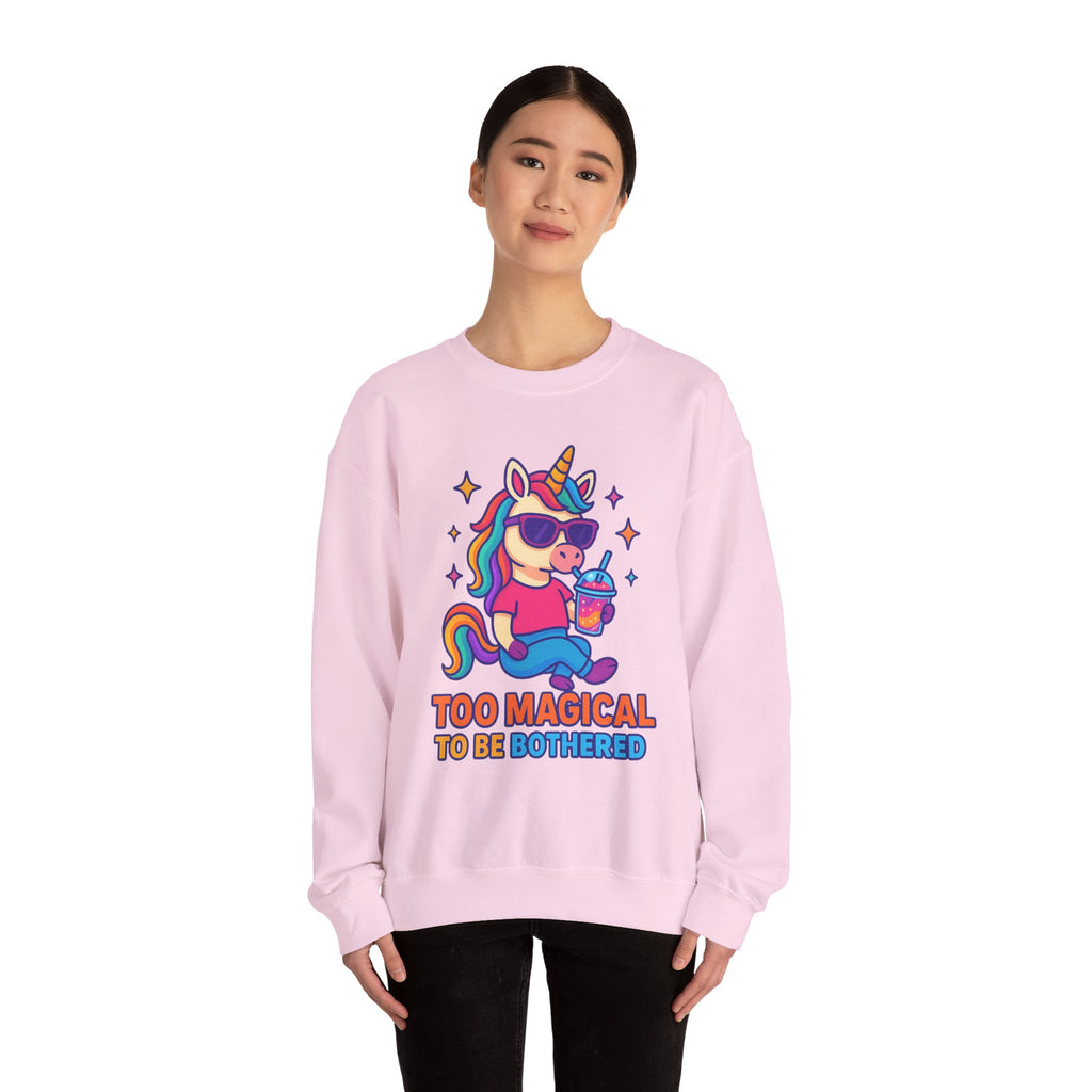 Too Magical to Be Bothered Unicorn Sweatshirt, Cozy Crewneck, Fun Gift for Unicorn Lovers, Cute Lounge Wear, Perfect for Birthdays and