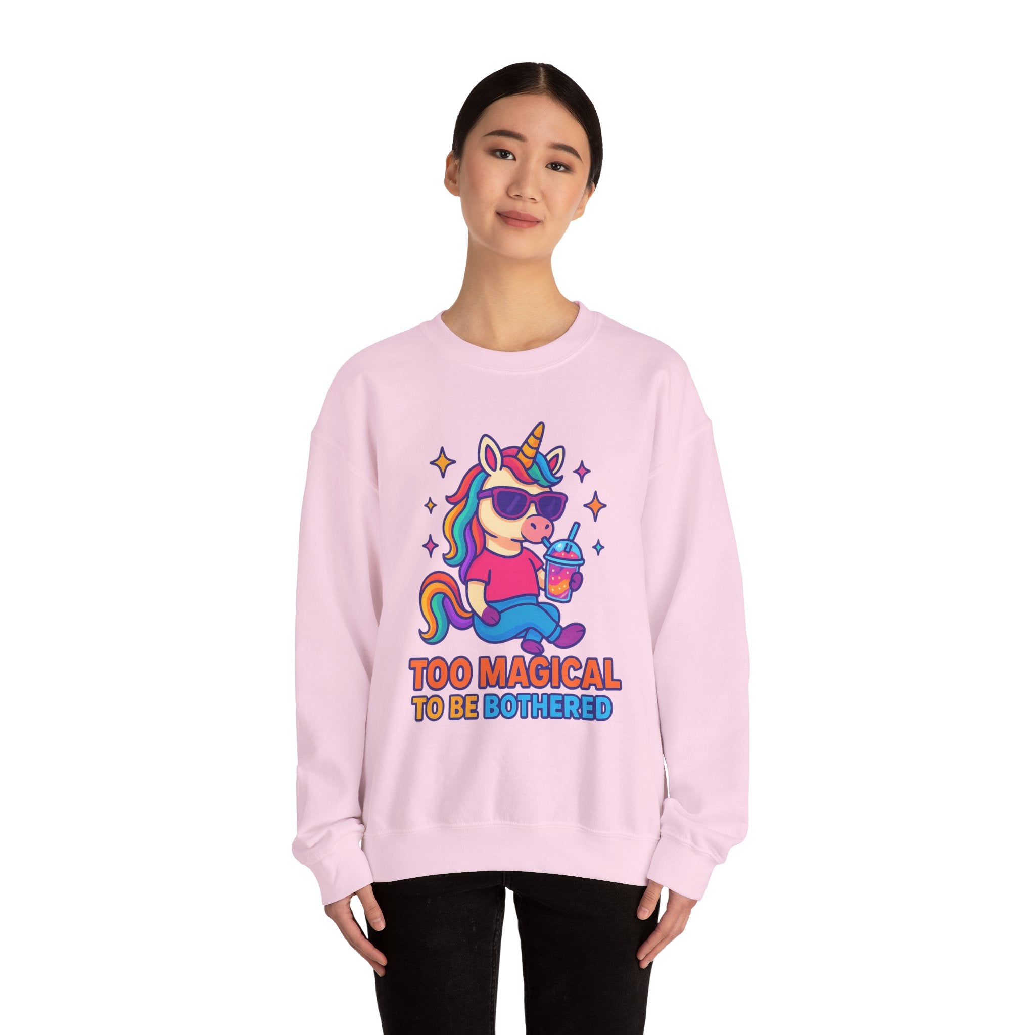 Too Magical to Be Bothered Unicorn Sweatshirt, Cozy Crewneck, Fun Gift for Unicorn Lovers, Cute Lounge Wear, Perfect for Birthdays and