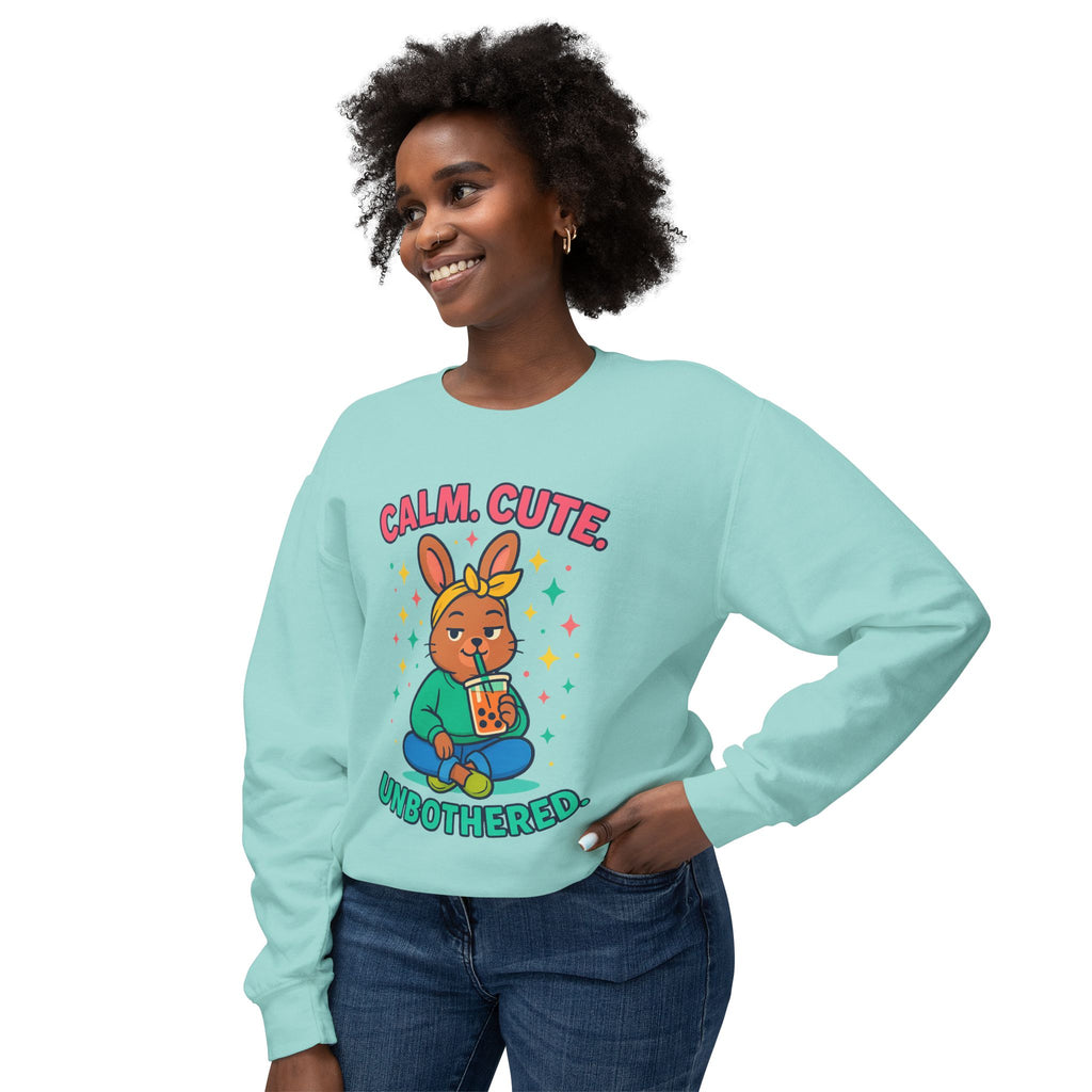 Cute Calm Unisex Lightweight Crewneck Sweatshirt, Relaxed Vibes, Perfect for Gifts, Casual Wear, Cozy Lounging, Fall Apparel
