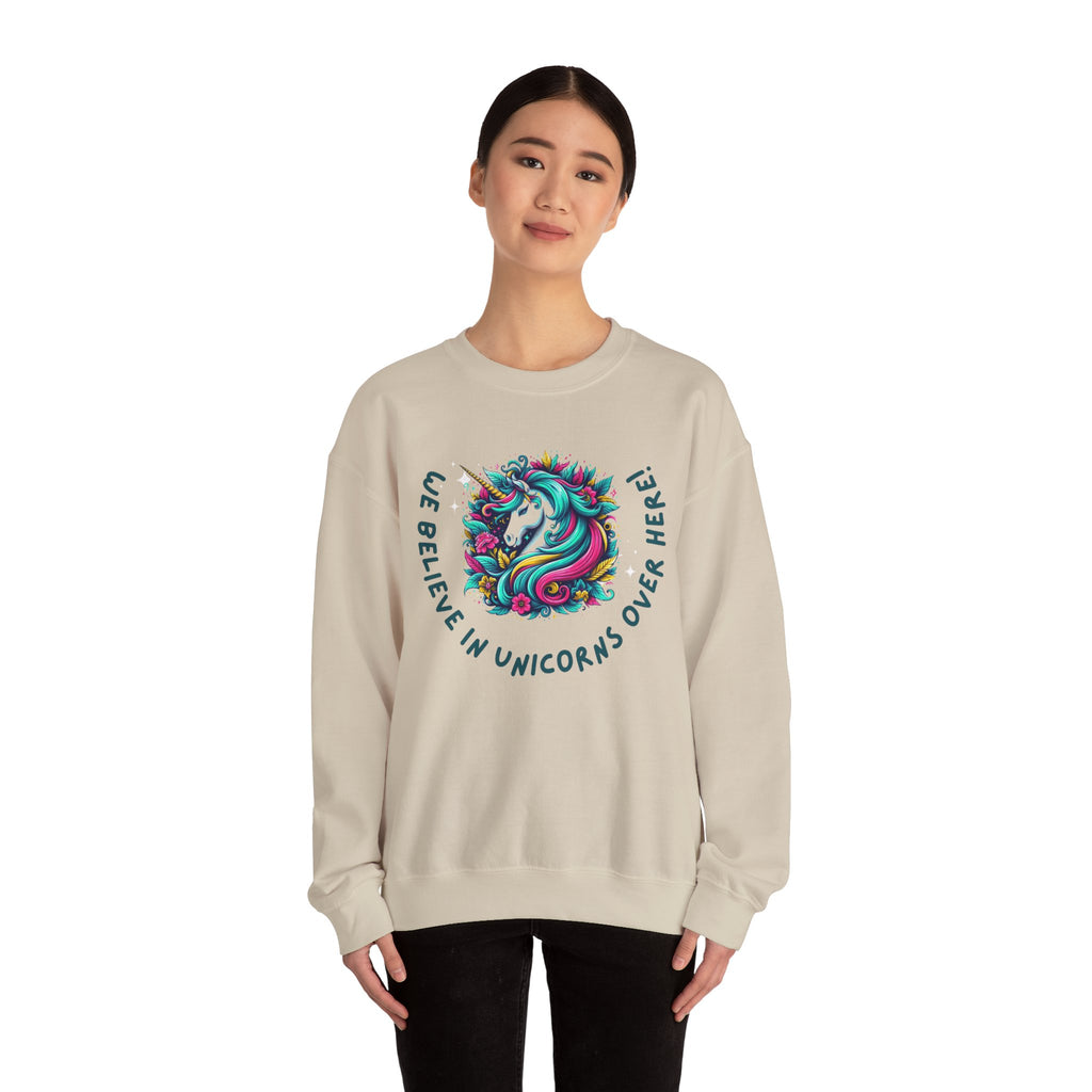 Unisex Unicorn Sweatshirt - We Believe in Unicorns, Cozy Crewneck for Magical Moments, Perfect Gift for Animal Lovers, Fun & Whimsical
