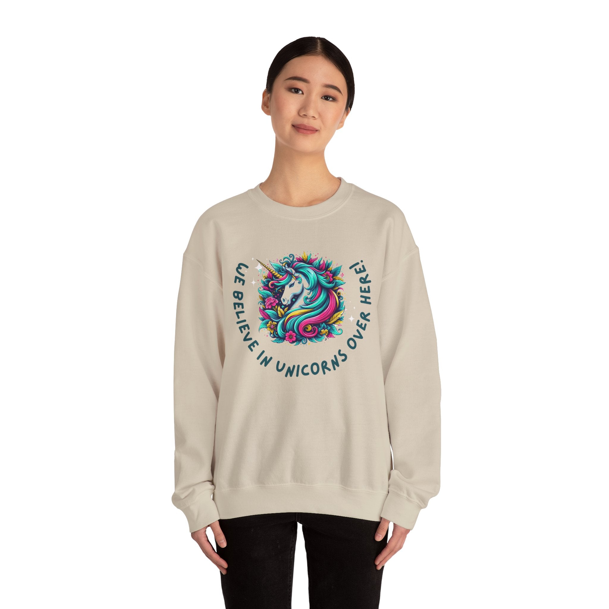 Unisex Unicorn Sweatshirt - We Believe in Unicorns, Cozy Crewneck for Magical Moments, Perfect Gift for Animal Lovers, Fun & Whimsical