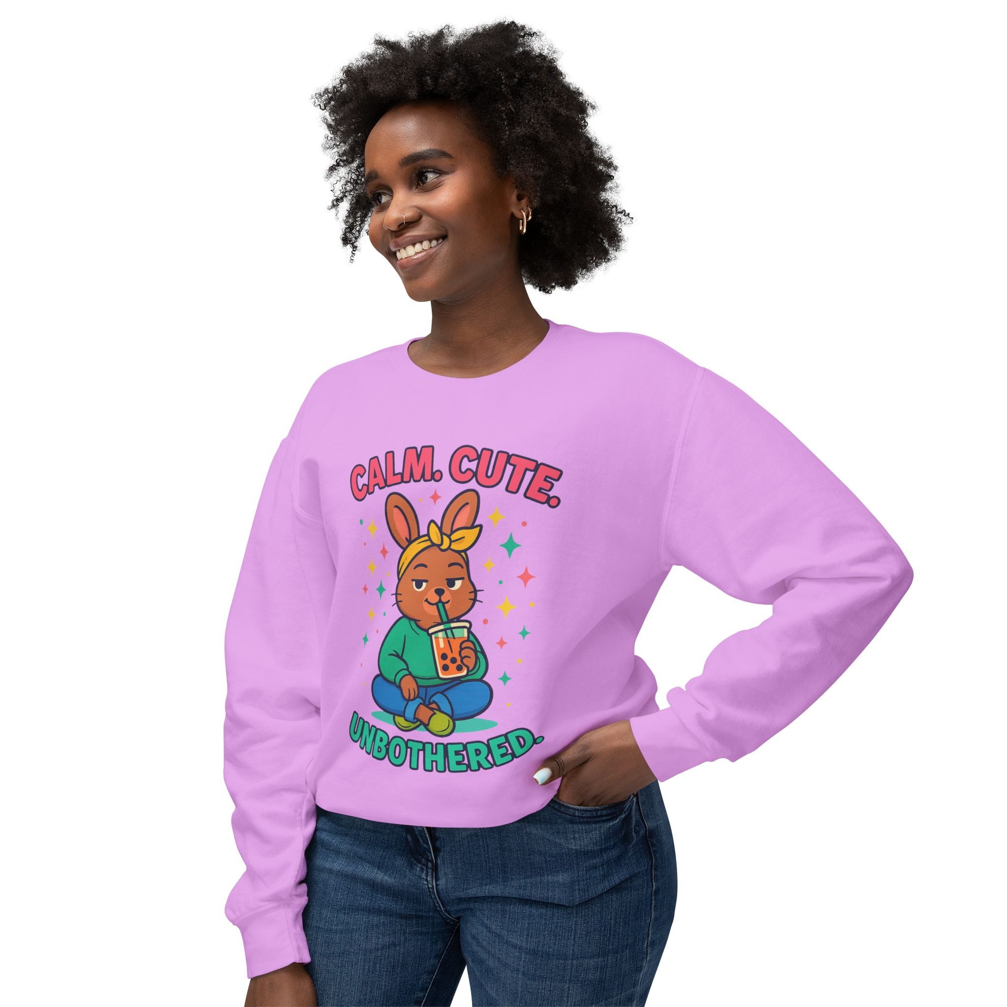 Cute Calm Unisex Lightweight Crewneck Sweatshirt, Relaxed Vibes, Perfect for Gifts, Casual Wear, Cozy Lounging, Fall Apparel