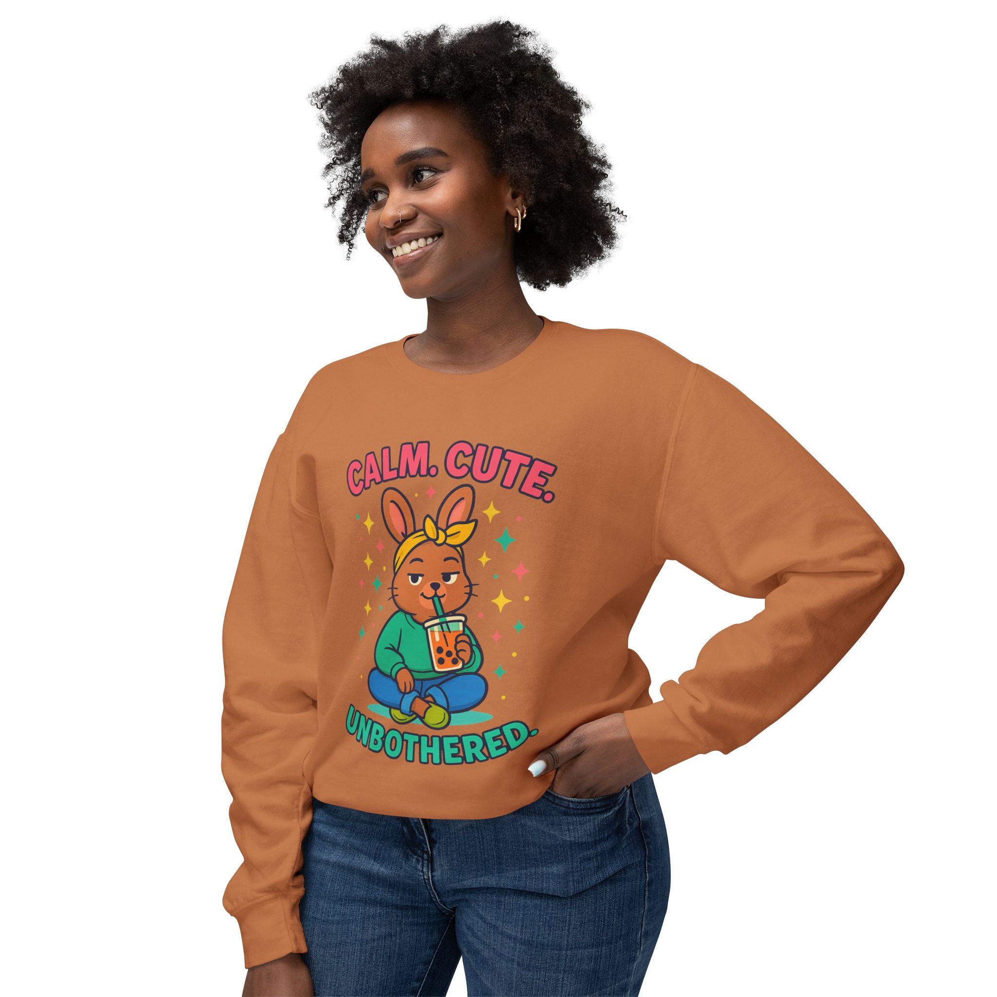 Cute Calm Unisex Lightweight Crewneck Sweatshirt, Relaxed Vibes, Perfect for Gifts, Casual Wear, Cozy Lounging, Fall Apparel