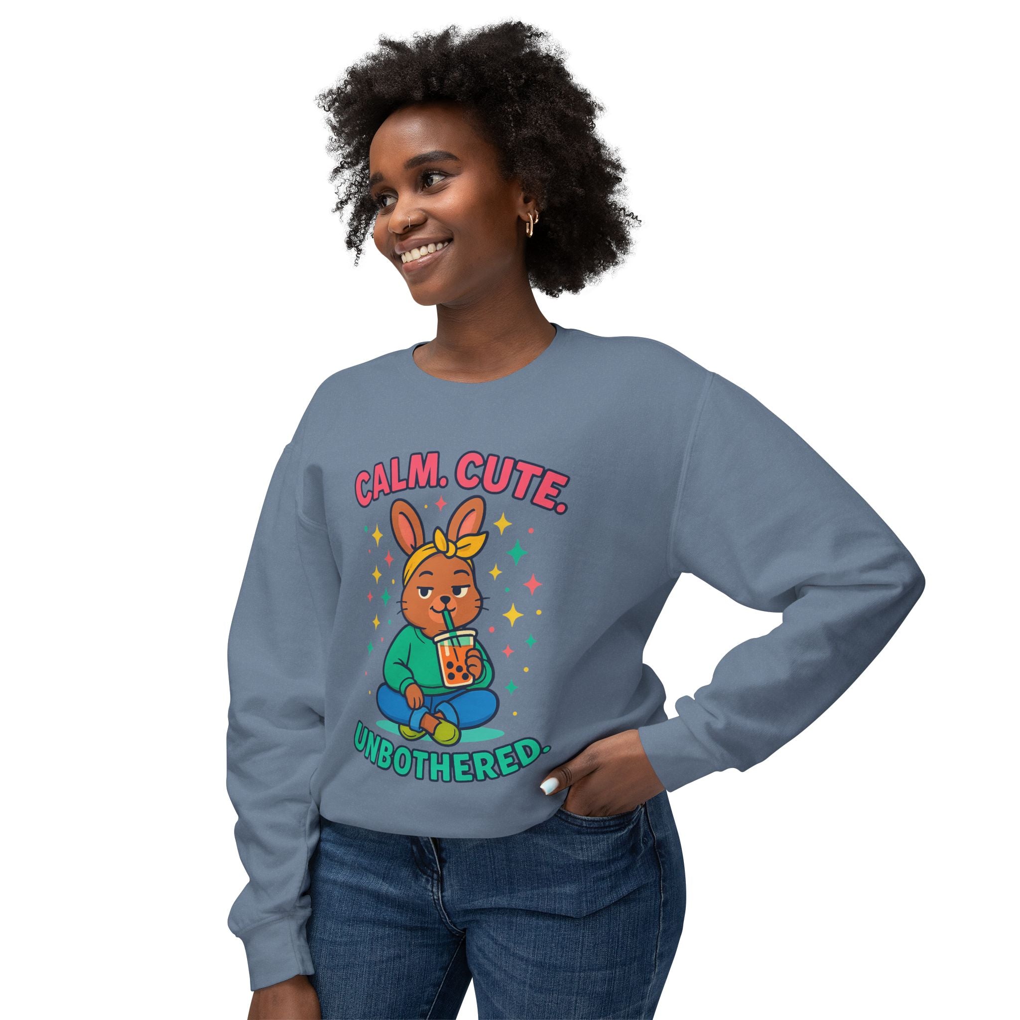 Cute Calm Unisex Lightweight Crewneck Sweatshirt, Relaxed Vibes, Perfect for Gifts, Casual Wear, Cozy Lounging, Fall Apparel