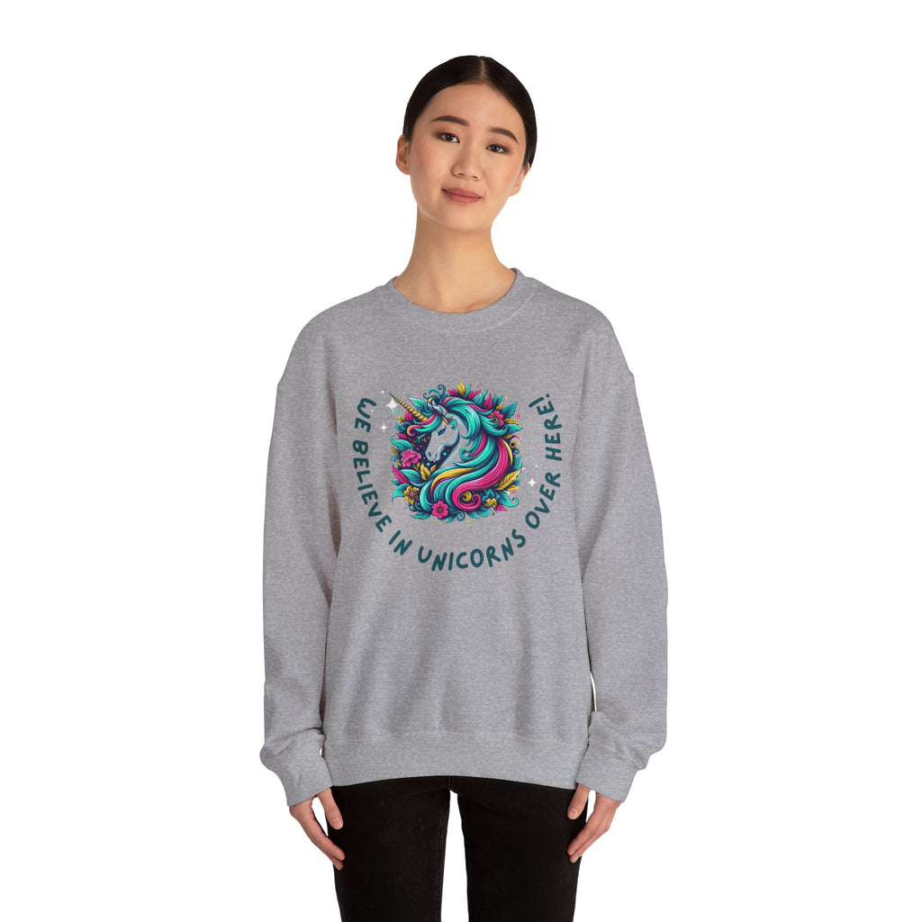 Unisex Unicorn Sweatshirt - We Believe in Unicorns, Cozy Crewneck for Magical Moments, Perfect Gift for Animal Lovers, Fun & Whimsical