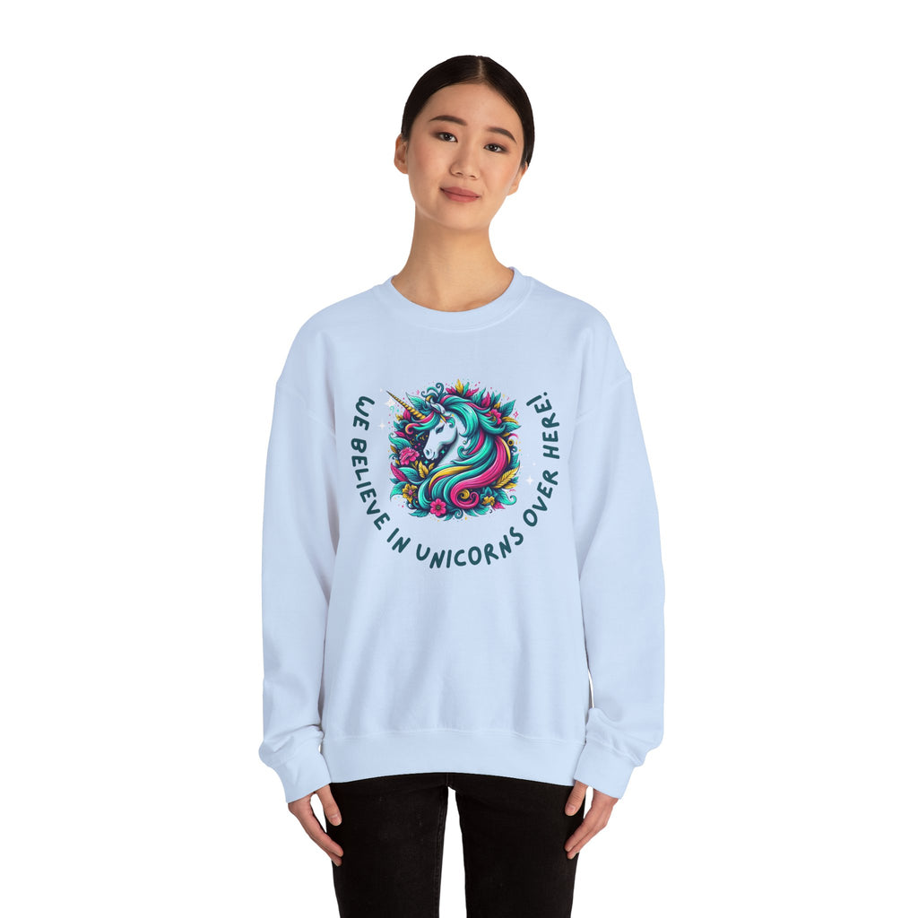 Unisex Unicorn Sweatshirt - We Believe in Unicorns, Cozy Crewneck for Magical Moments, Perfect Gift for Animal Lovers, Fun & Whimsical