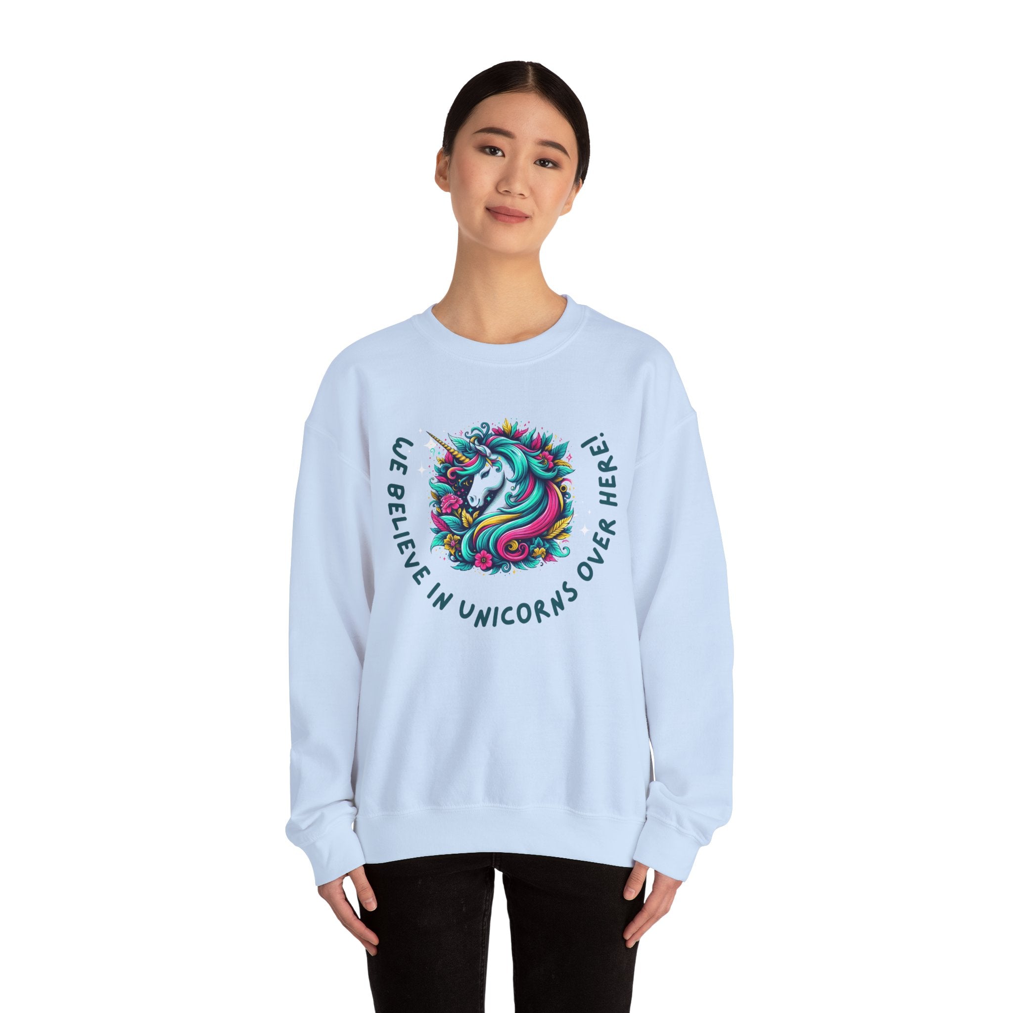Unisex Unicorn Sweatshirt - We Believe in Unicorns, Cozy Crewneck for Magical Moments, Perfect Gift for Animal Lovers, Fun & Whimsical