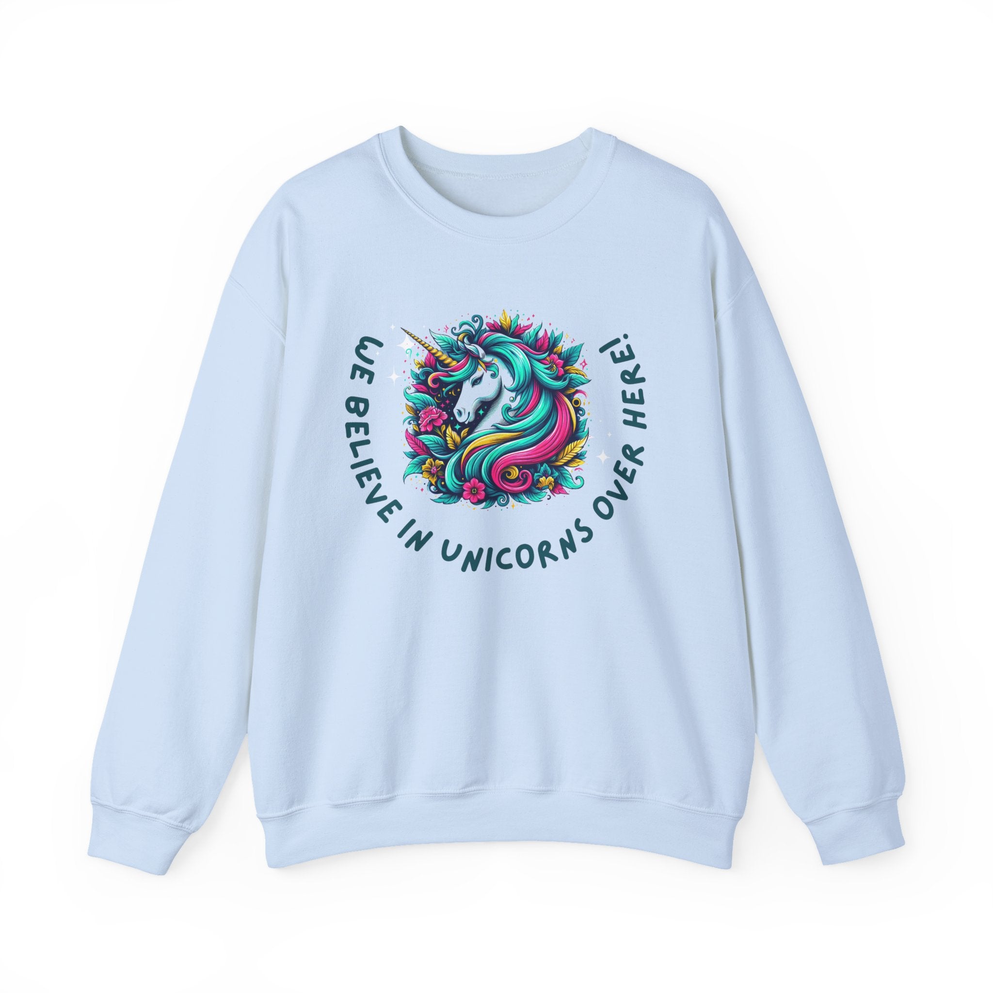 Unisex Unicorn Sweatshirt - We Believe in Unicorns, Cozy Crewneck for Magical Moments, Perfect Gift for Animal Lovers, Fun & Whimsical