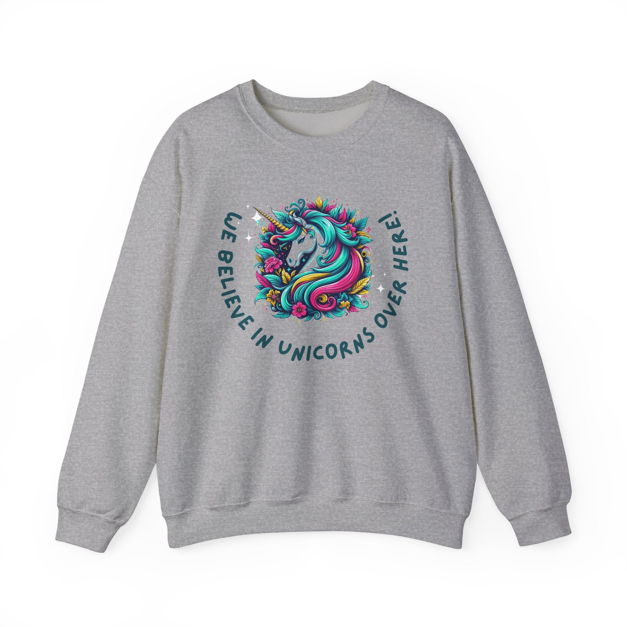 Unisex Unicorn Sweatshirt - We Believe in Unicorns, Cozy Crewneck for Magical Moments, Perfect Gift for Animal Lovers, Fun & Whimsical