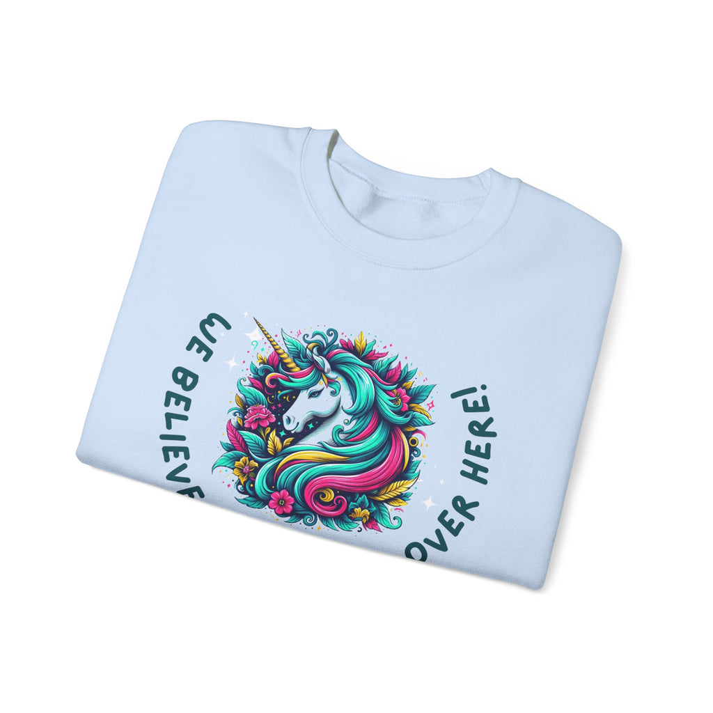 Unisex Unicorn Sweatshirt - We Believe in Unicorns, Cozy Crewneck for Magical Moments, Perfect Gift for Animal Lovers, Fun & Whimsical