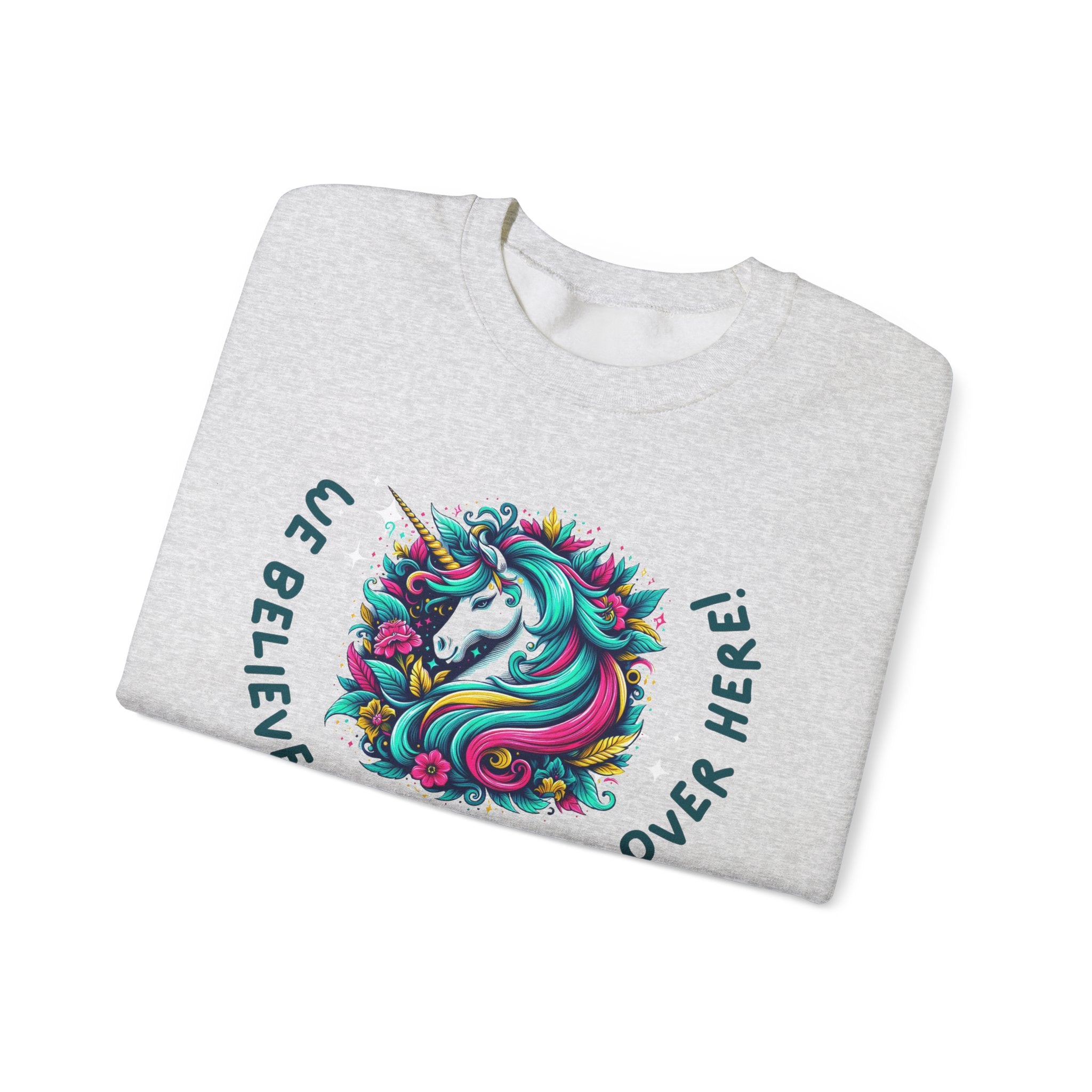 Unisex Unicorn Sweatshirt - We Believe in Unicorns, Cozy Crewneck for Magical Moments, Perfect Gift for Animal Lovers, Fun & Whimsical