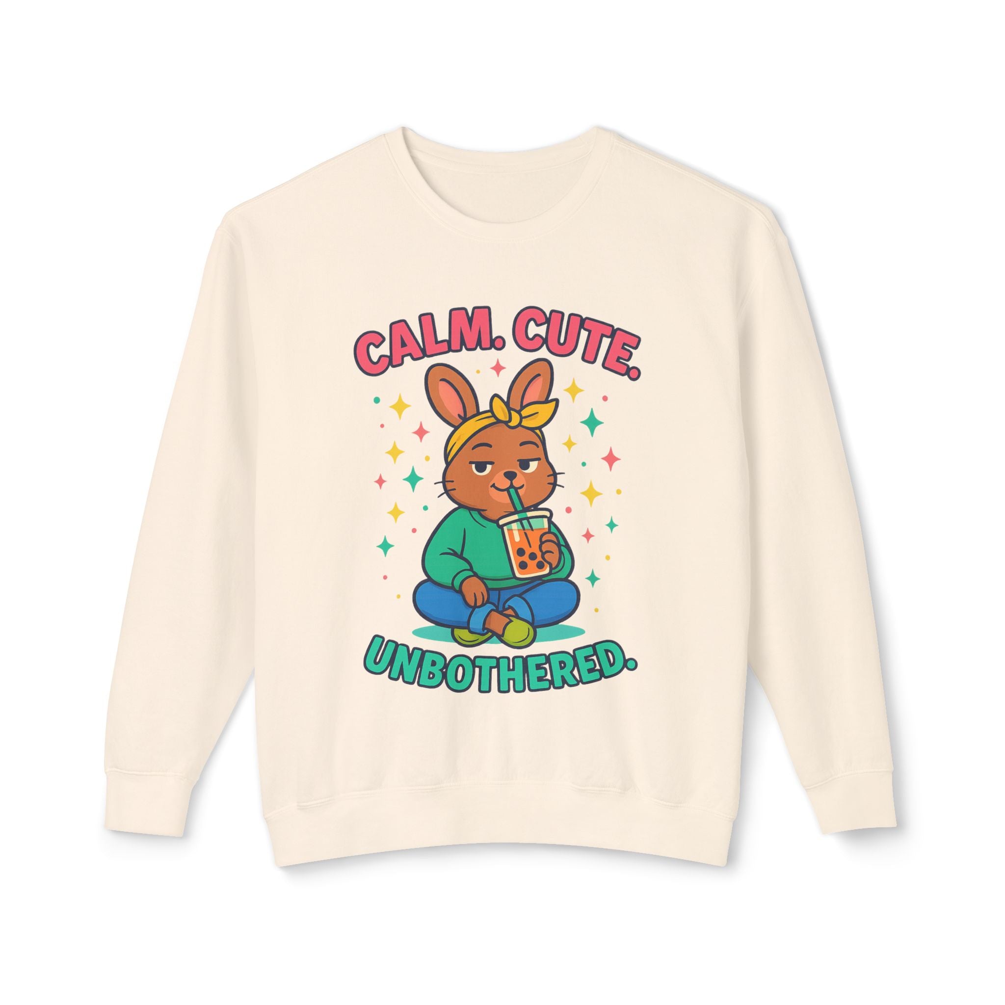 Cute Calm Unisex Lightweight Crewneck Sweatshirt, Relaxed Vibes, Perfect for Gifts, Casual Wear, Cozy Lounging, Fall Apparel