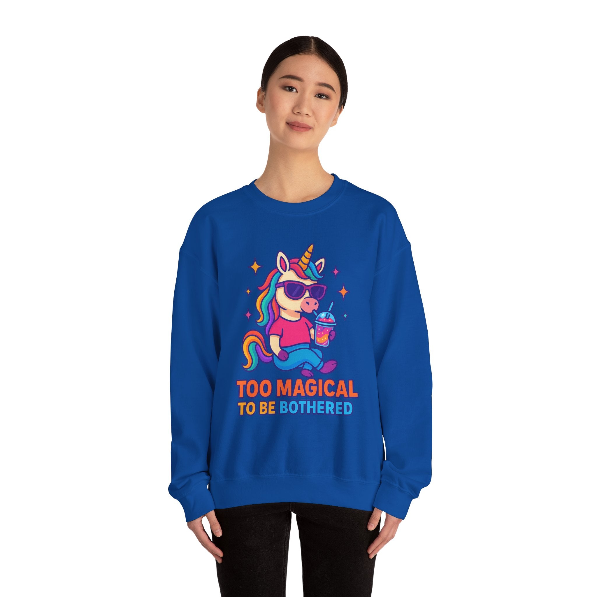 Too Magical to Be Bothered Unicorn Sweatshirt, Cozy Crewneck, Fun Gift for Unicorn Lovers, Cute Lounge Wear, Perfect for Birthdays and