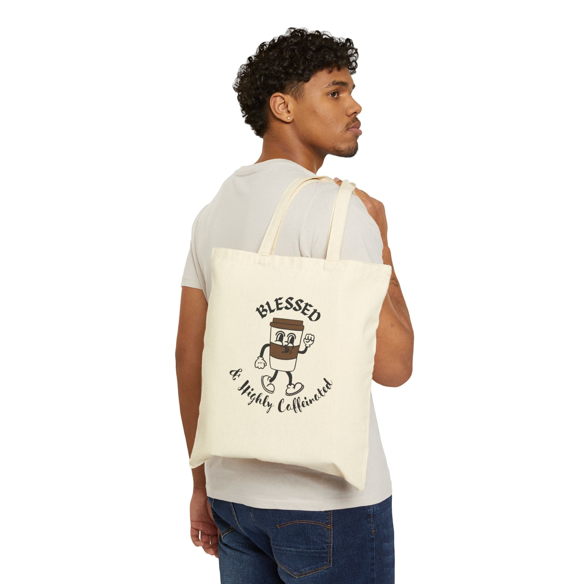 Blessed & Highly Caffeinated Reusable Christian Cotton Tote Bag