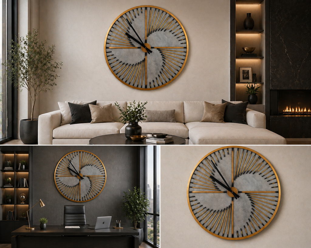 36" Robertson Wall Clock – Luxury Metal Statement Wall Decor for Living Room, Modern Rustic Bronze Large Wall Clock