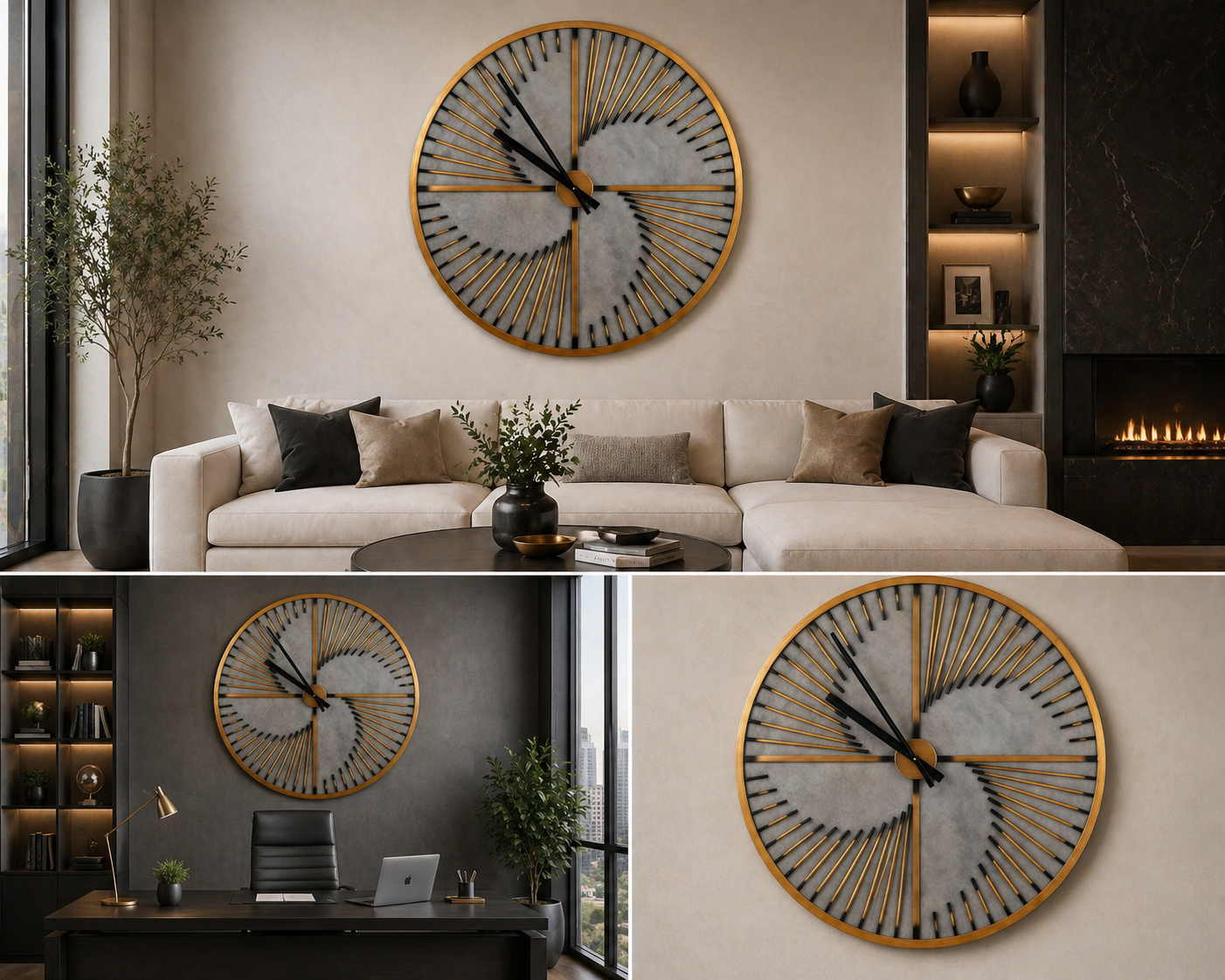 36" Robertson Wall Clock – Luxury Metal Statement Wall Decor for Living Room, Modern Rustic Bronze Large Wall Clock