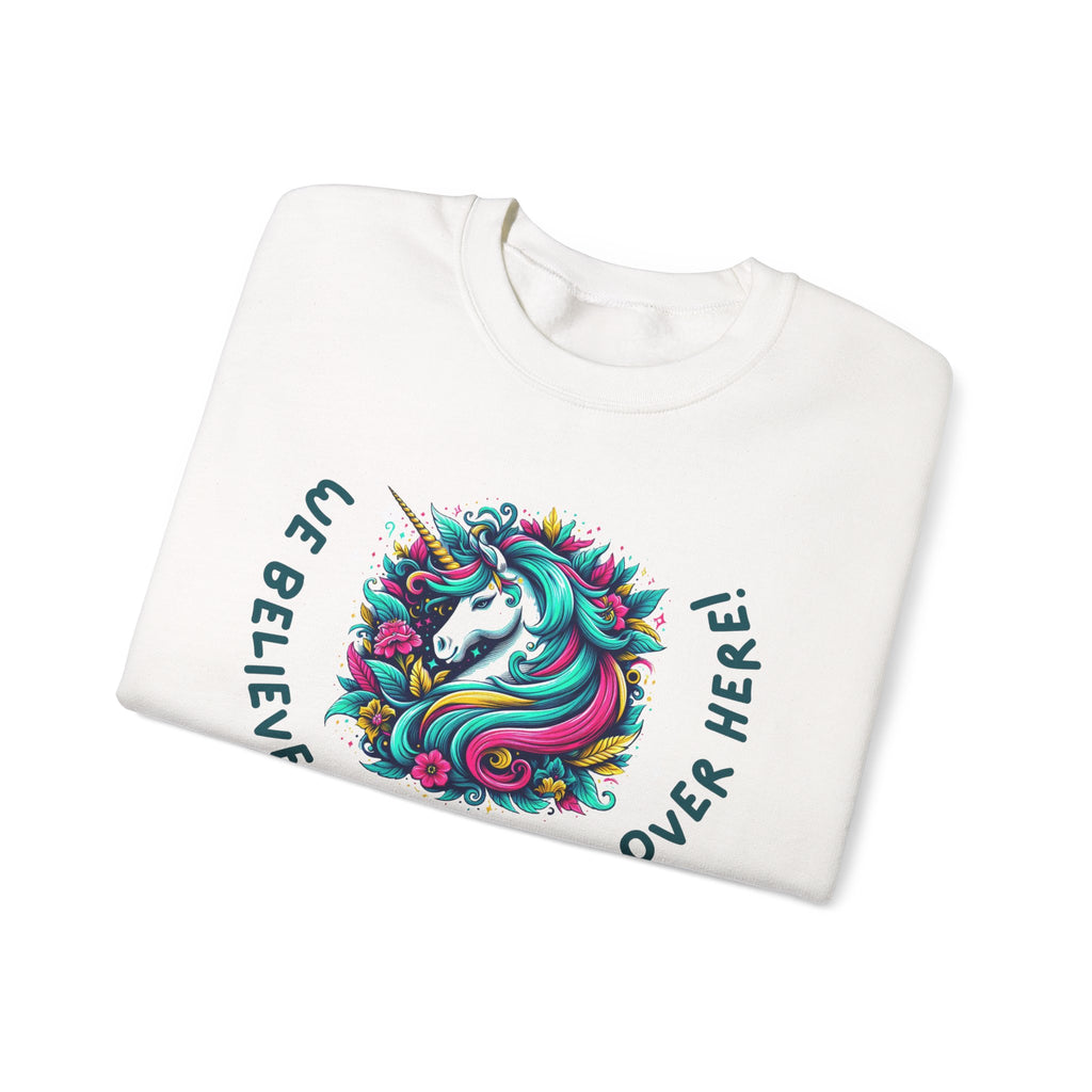 Unisex Unicorn Sweatshirt - We Believe in Unicorns, Cozy Crewneck for Magical Moments, Perfect Gift for Animal Lovers, Fun & Whimsical