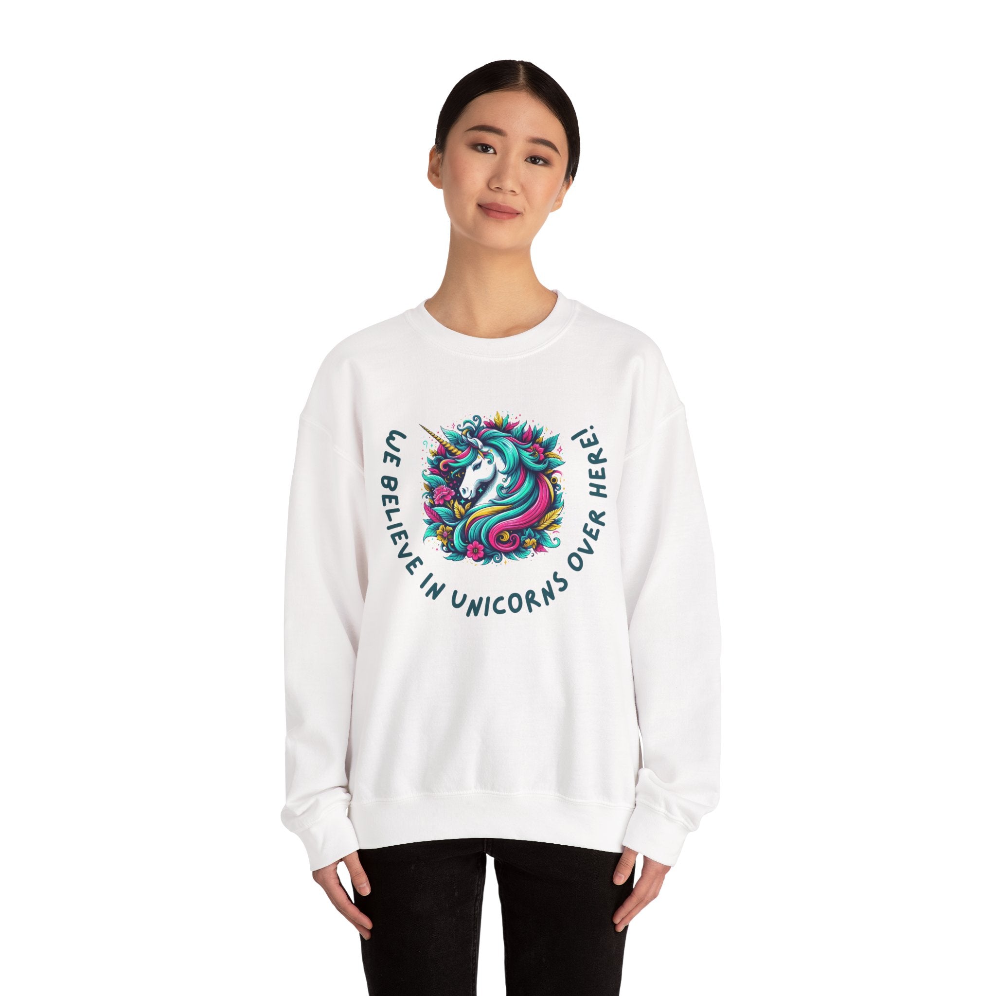 Unisex Unicorn Sweatshirt - We Believe in Unicorns, Cozy Crewneck for Magical Moments, Perfect Gift for Animal Lovers, Fun & Whimsical