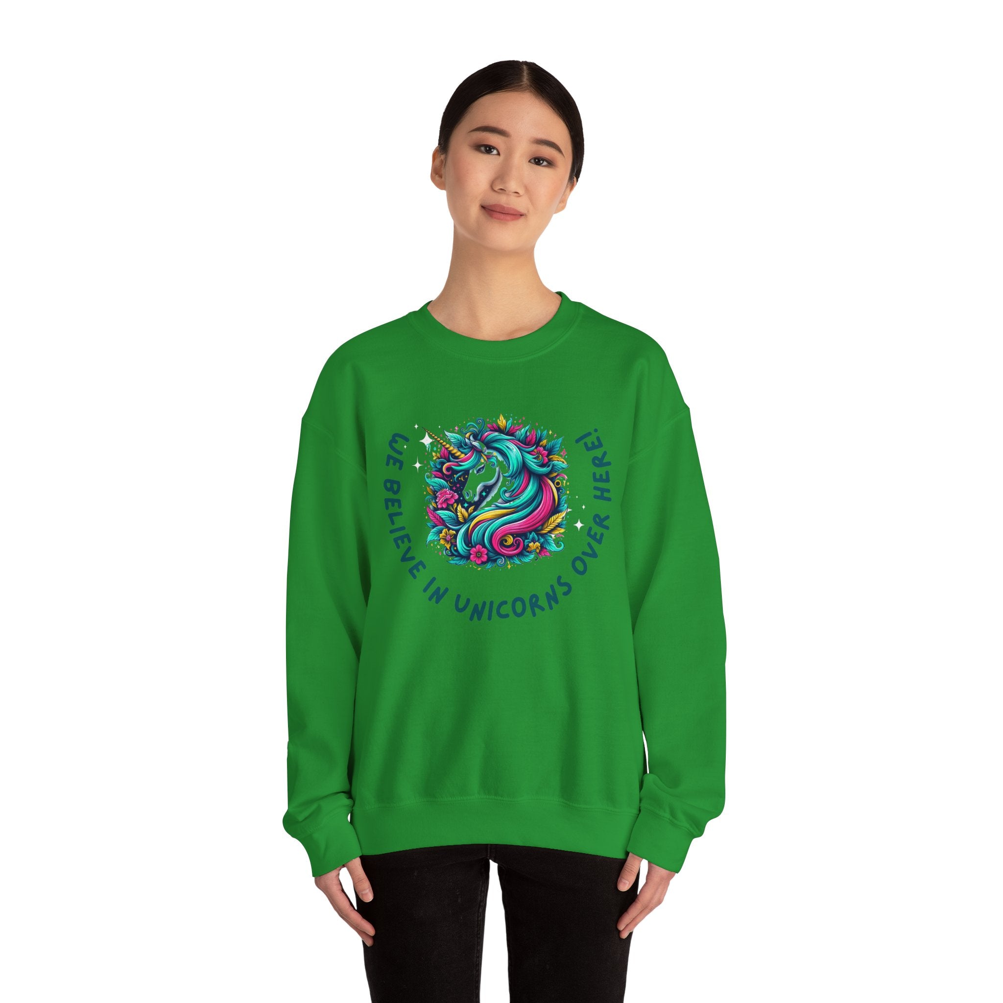 Unisex Unicorn Sweatshirt - We Believe in Unicorns, Cozy Crewneck for Magical Moments, Perfect Gift for Animal Lovers, Fun & Whimsical