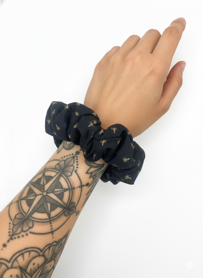 Black Crowns Scrunchie: Cotton Hair Tie