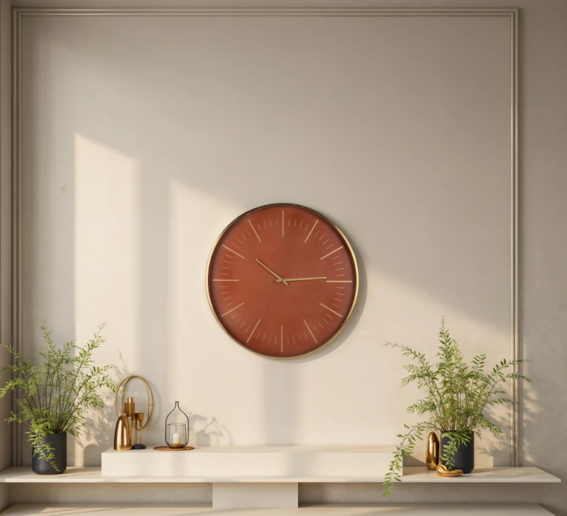 Mason Wall Clock 24"– Modern Minimalist Wall Clock, Terracotta Dial with Gold Frame