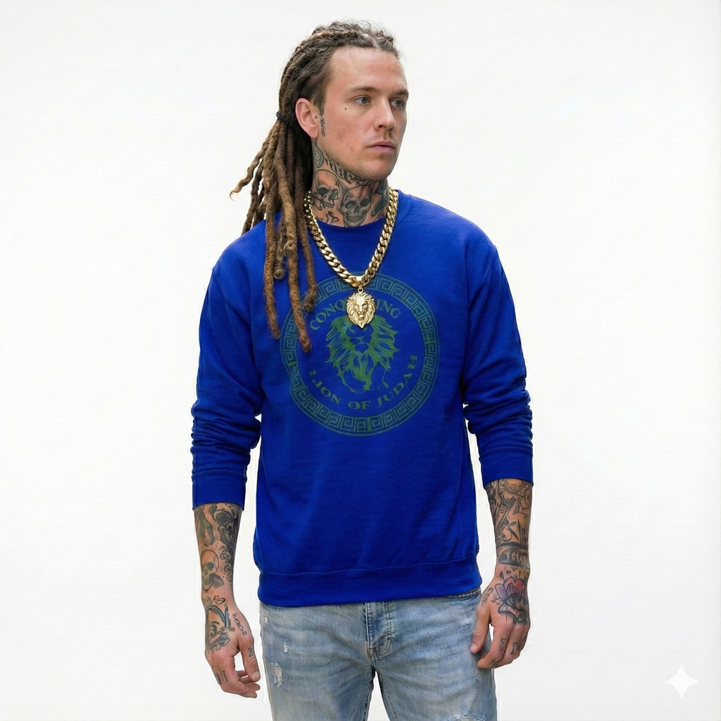 Royal Blue and Green Conquering Lion Sweatshirt