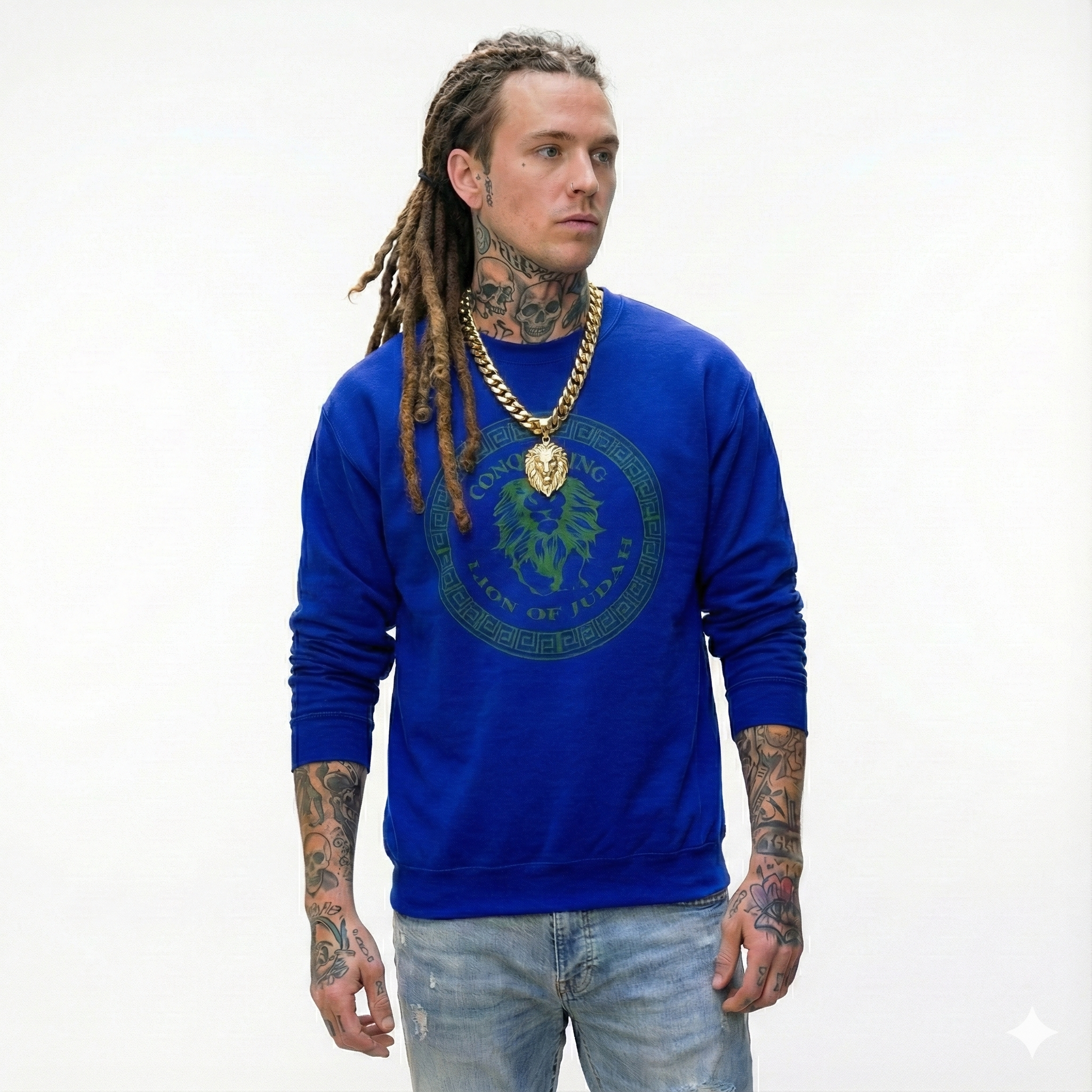 Royal Blue and Green Conquering Lion Sweatshirt