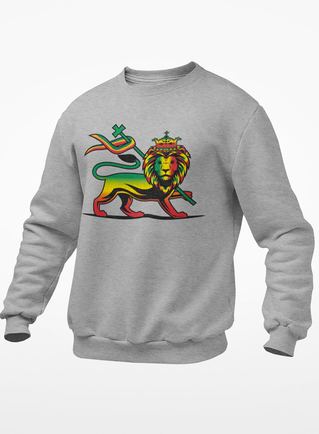 Heather Gray Lion of Judah Crewneck Sweatshirt | Rasta Lion Graphic Streetwear Pullover | RoyaltyFix