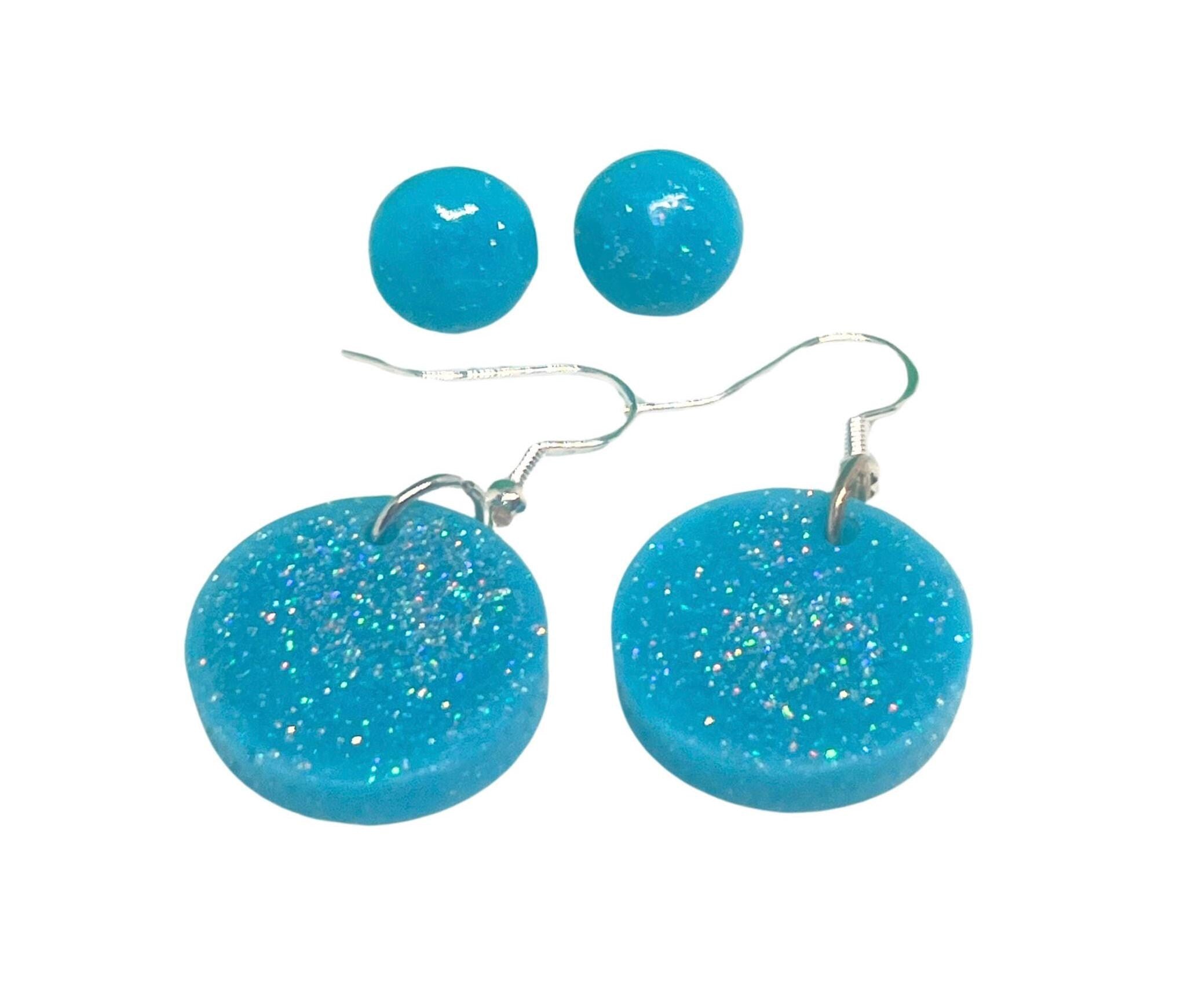 Sparkly Turquoise Earrings Set: Handmade Studs and Dangles